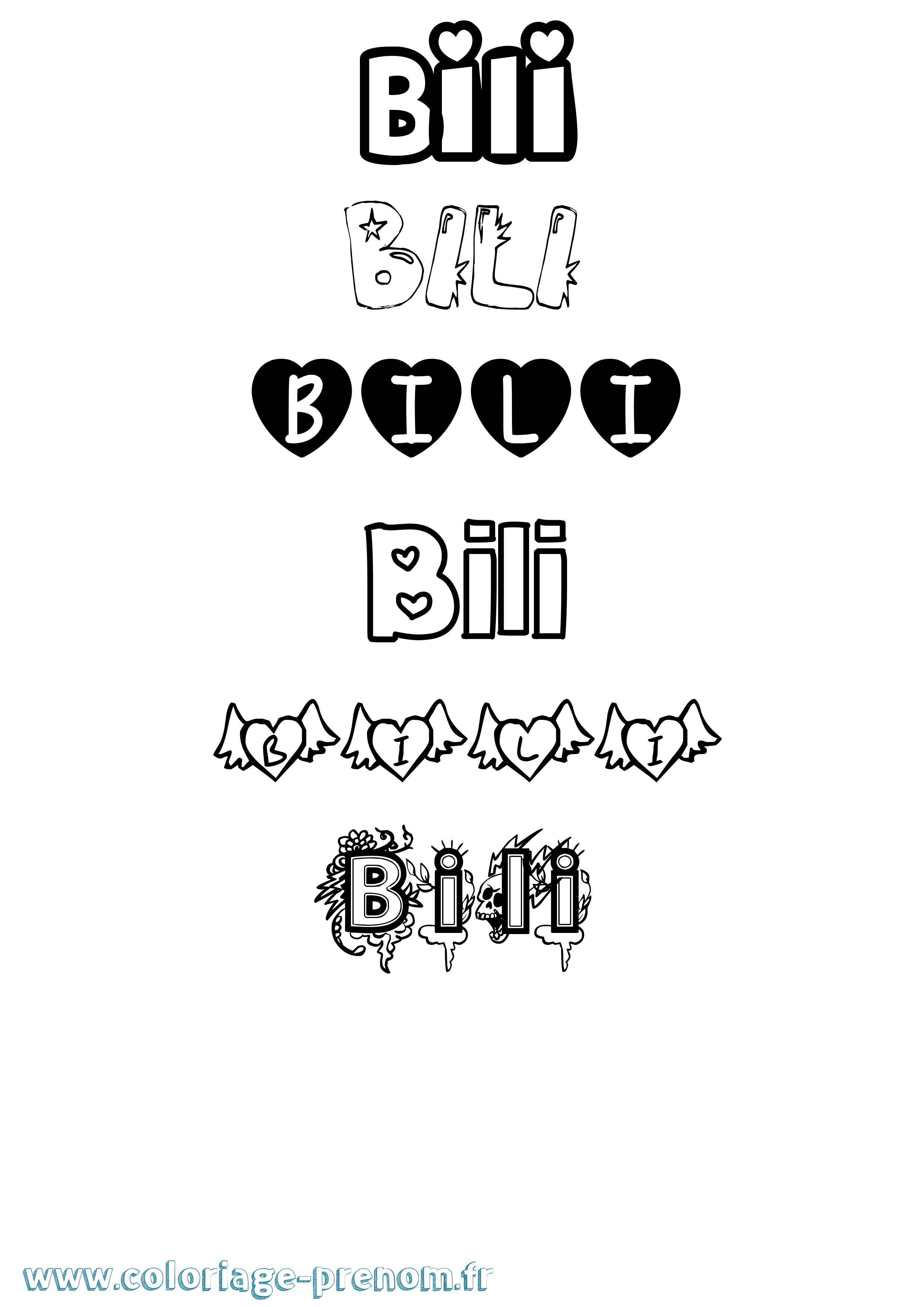 Coloriage Bili Girly Coloriage prénom Bili Girly