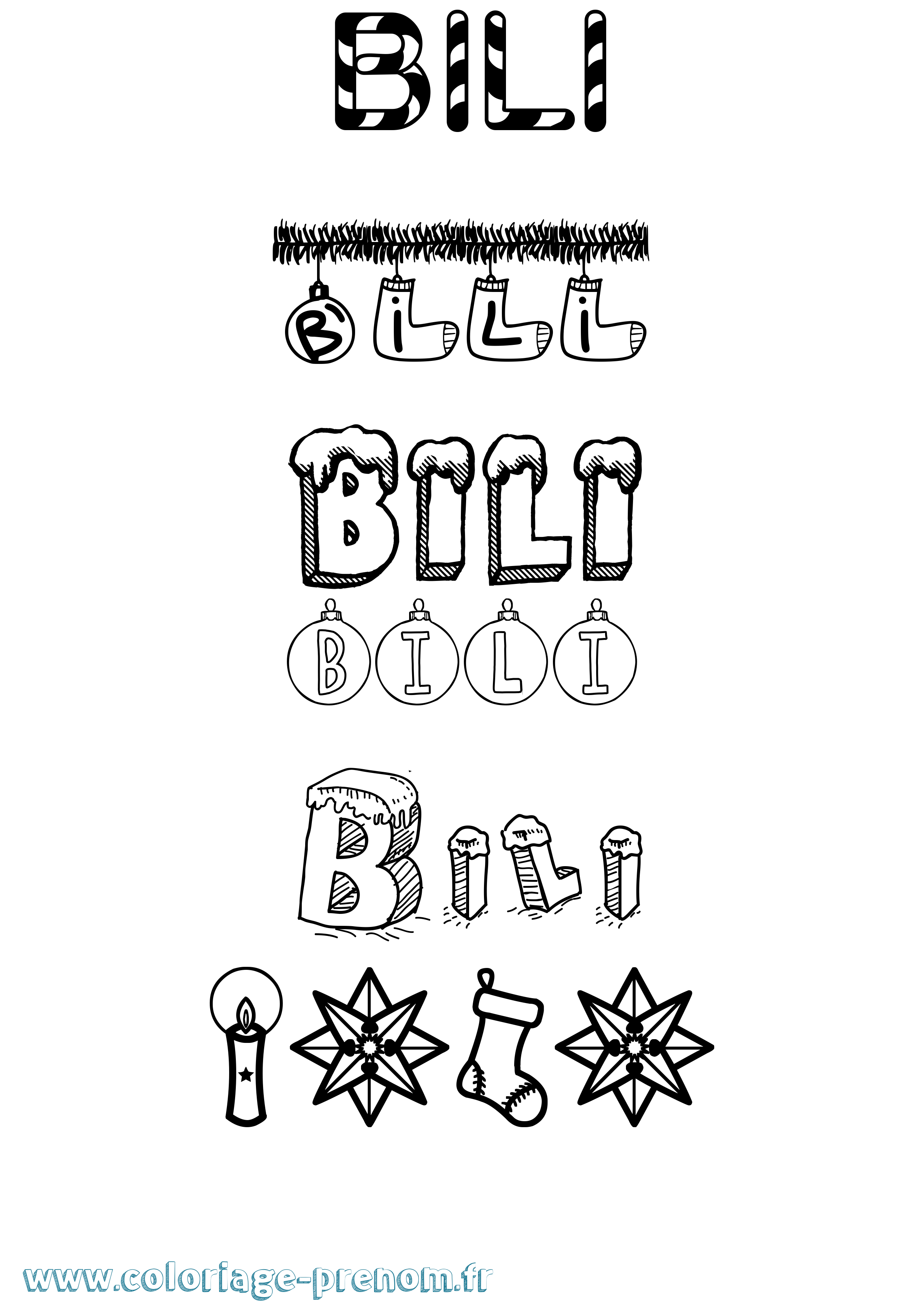 Coloriage Bili Noël Coloriage prénom Bili Noël