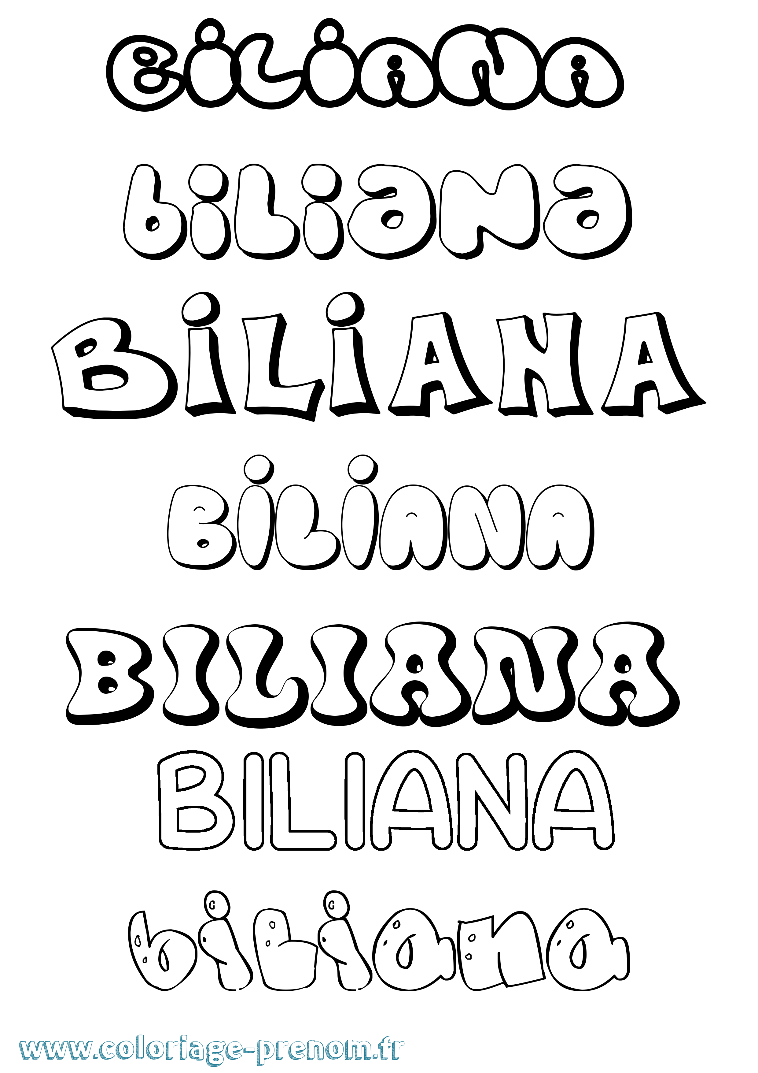 Coloriage prénom Biliana Bubble