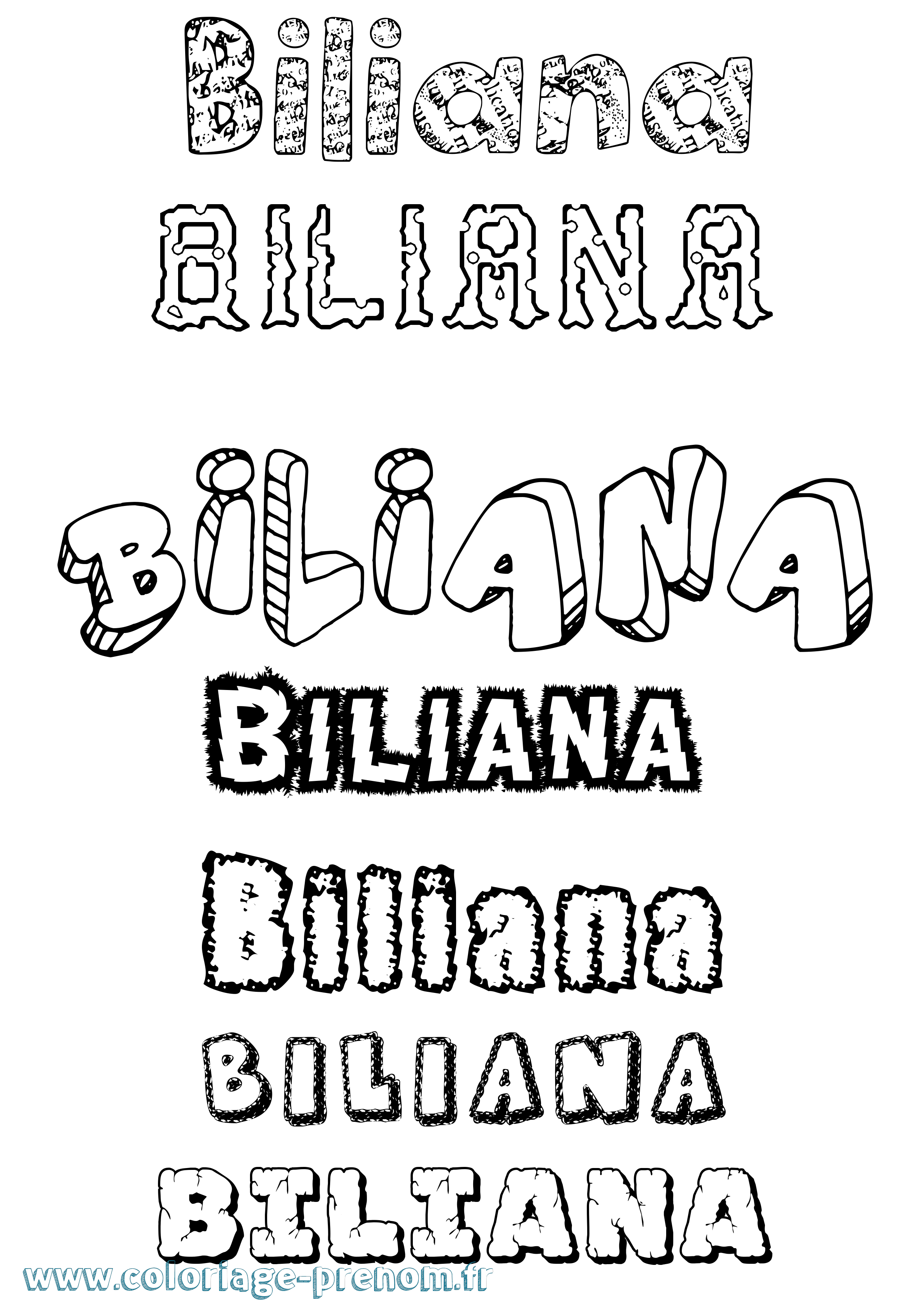 Coloriage prénom Biliana Destructuré