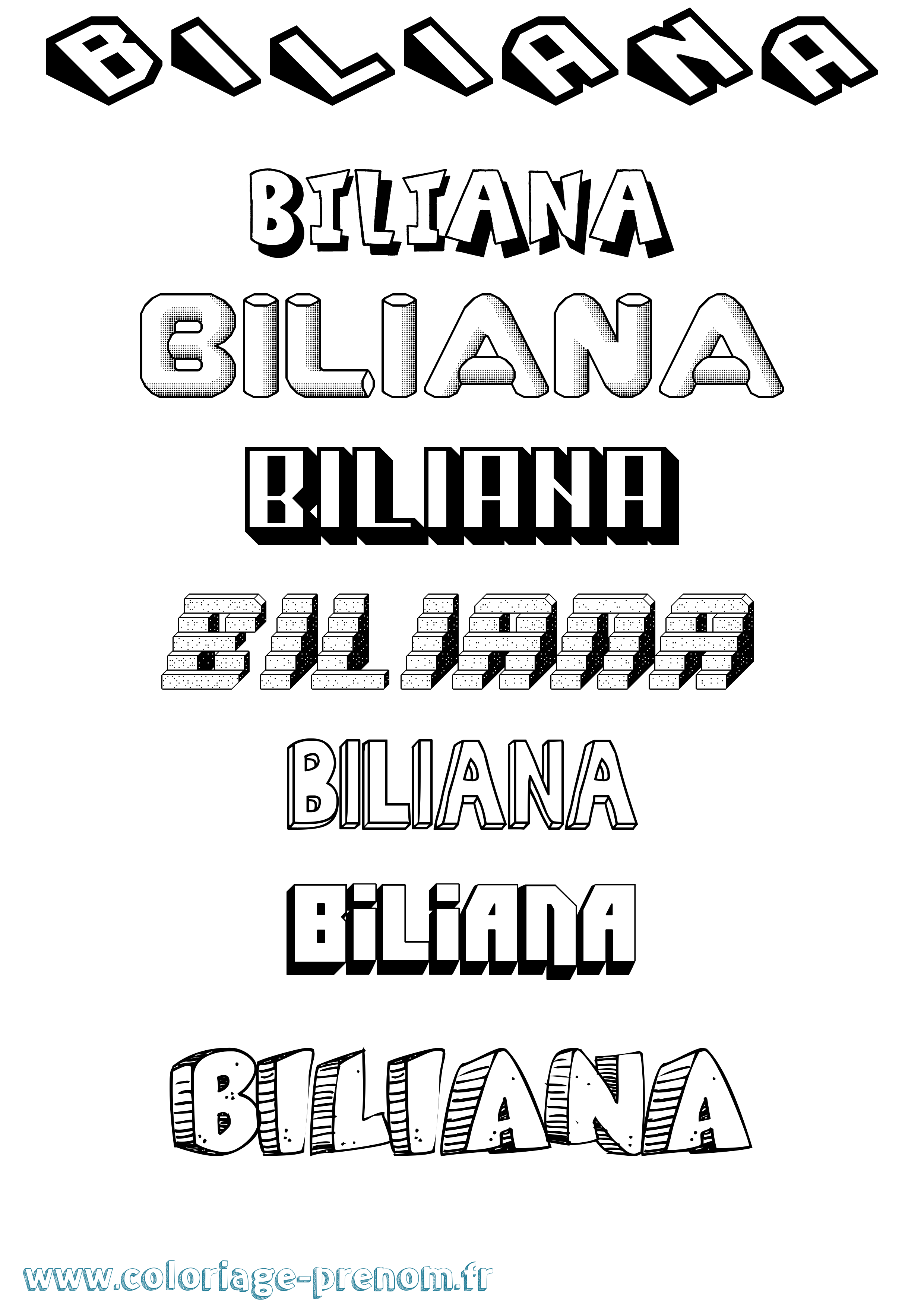 Coloriage prénom Biliana Effet 3D