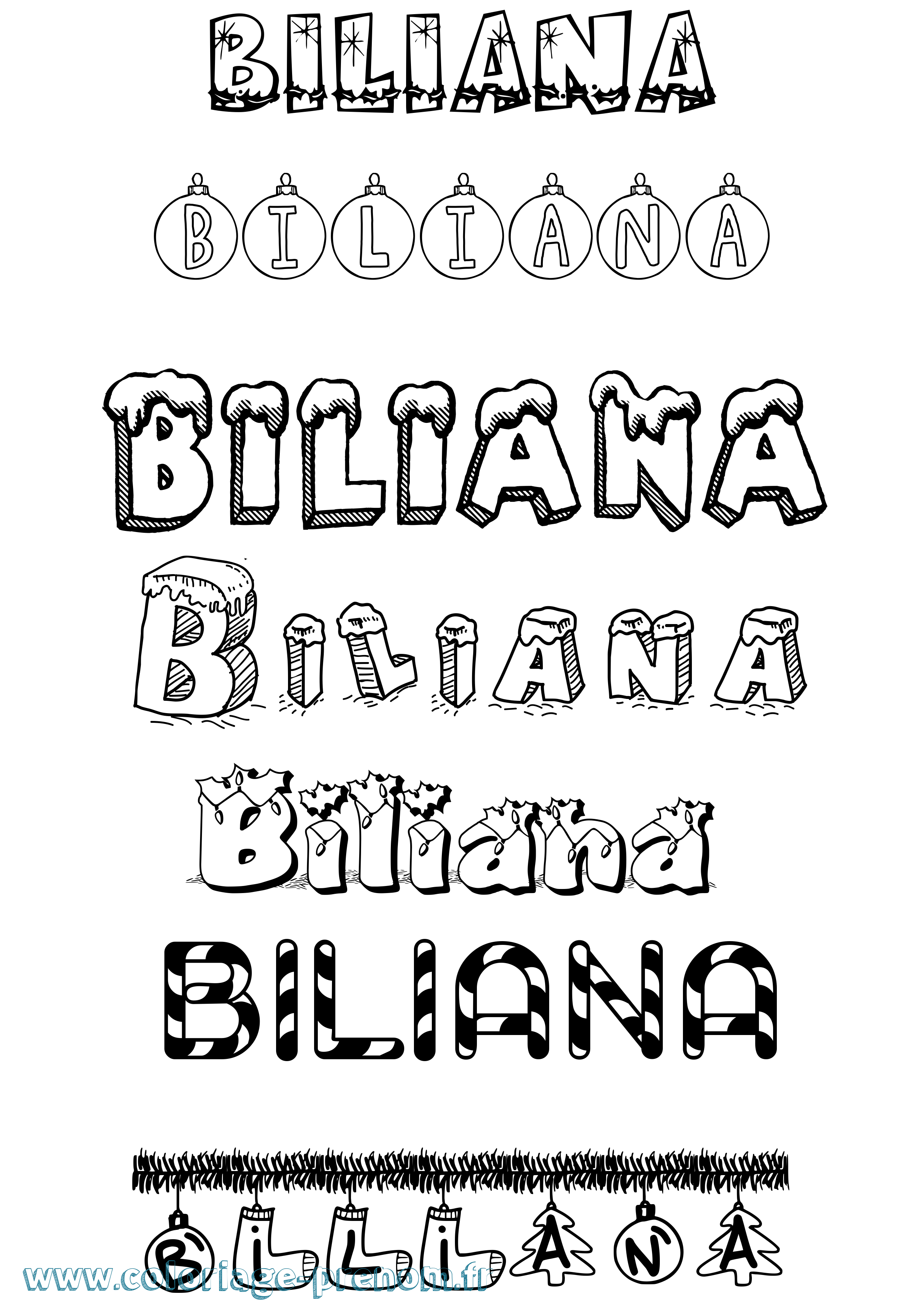 Coloriage prénom Biliana Noël