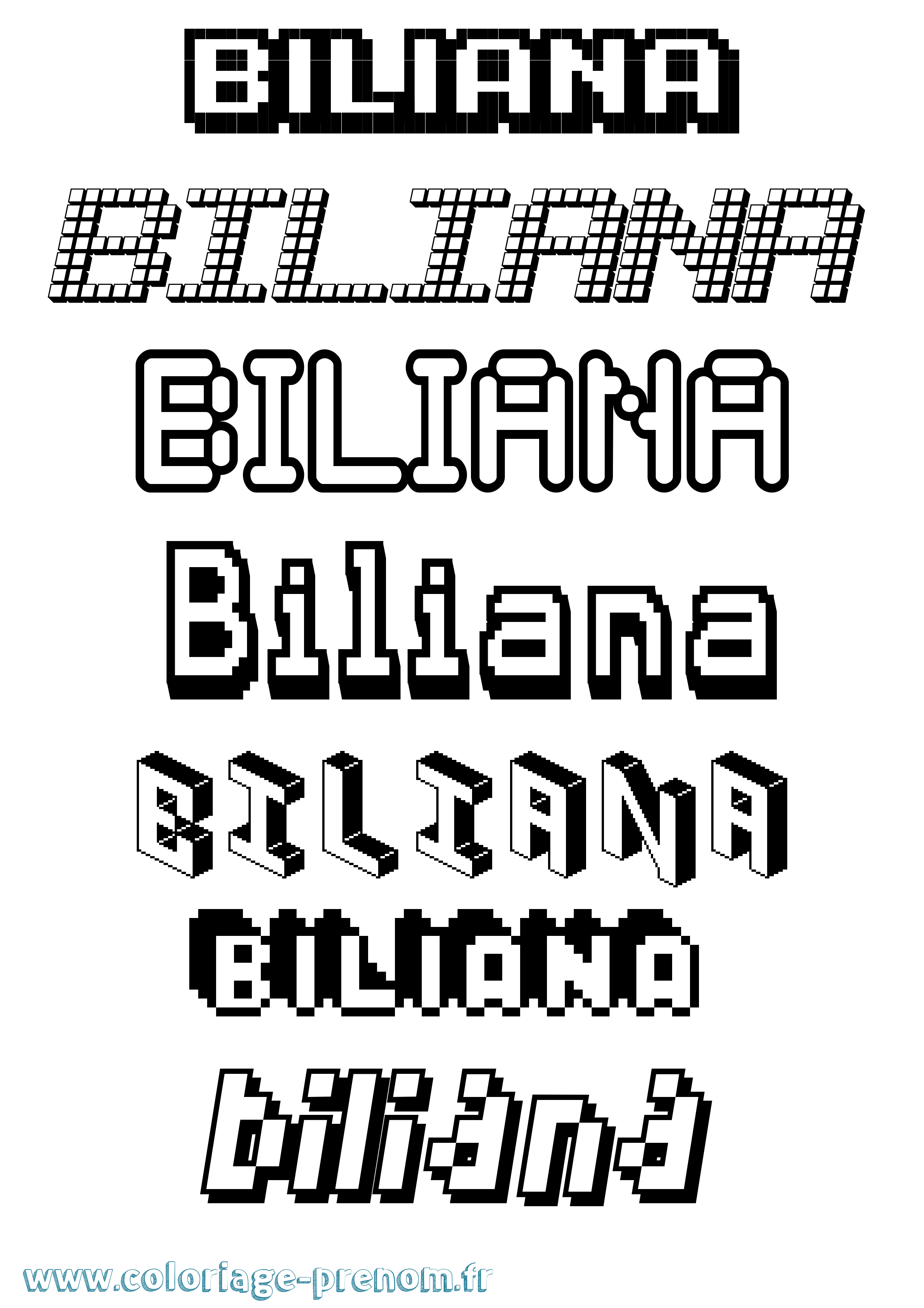 Coloriage prénom Biliana Pixel