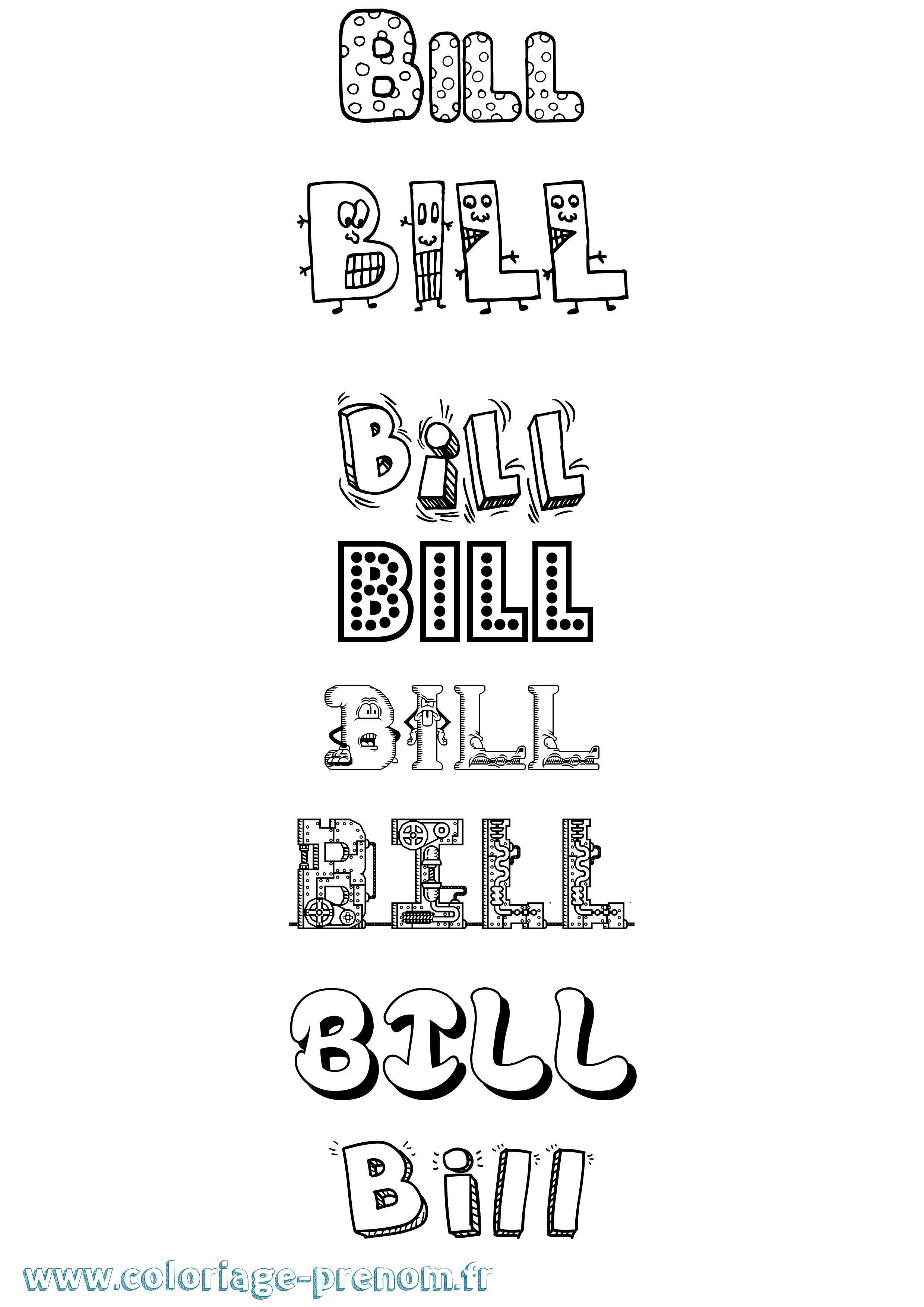 Coloriage prénom Bill Fun