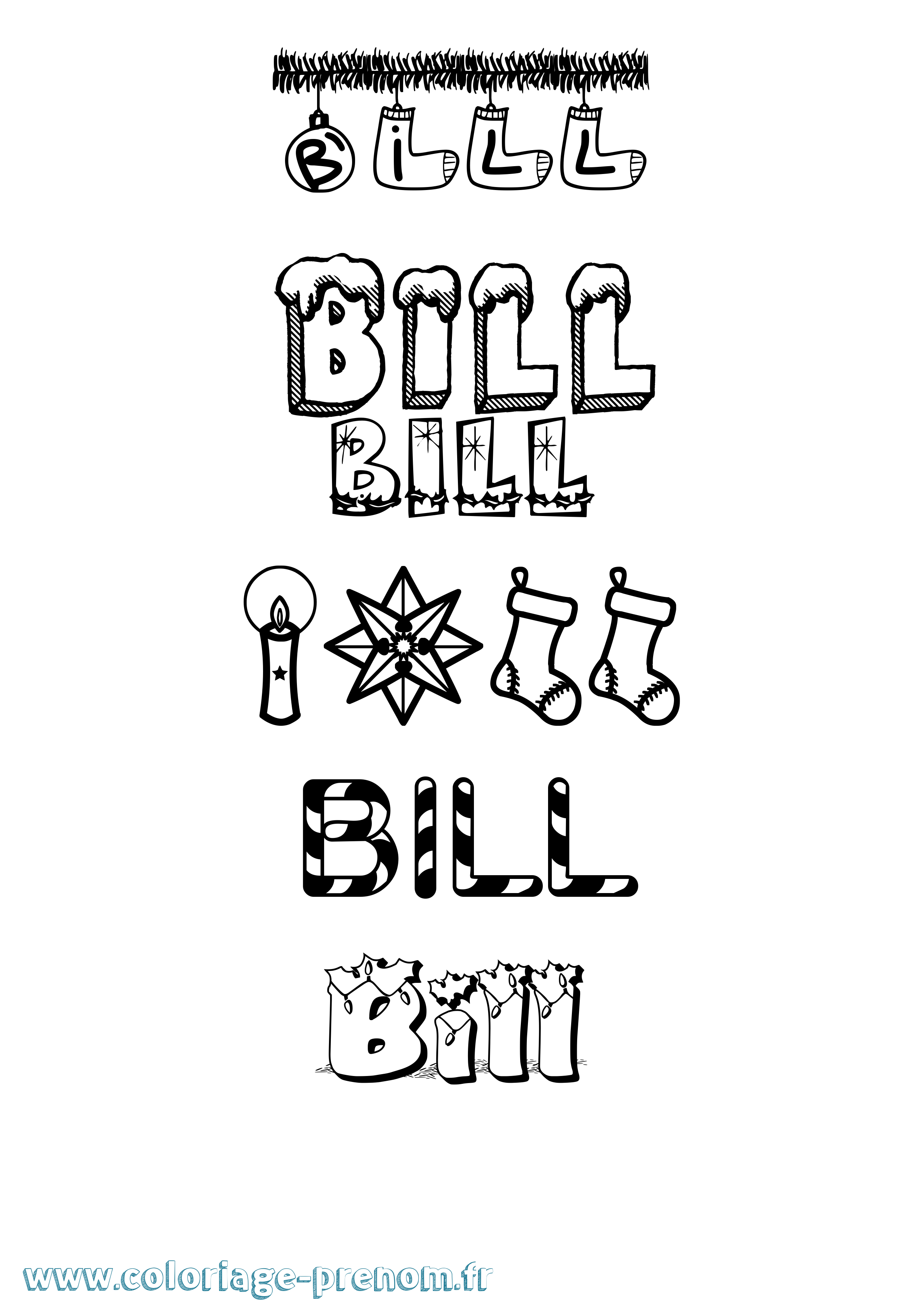 Coloriage prénom Bill Noël