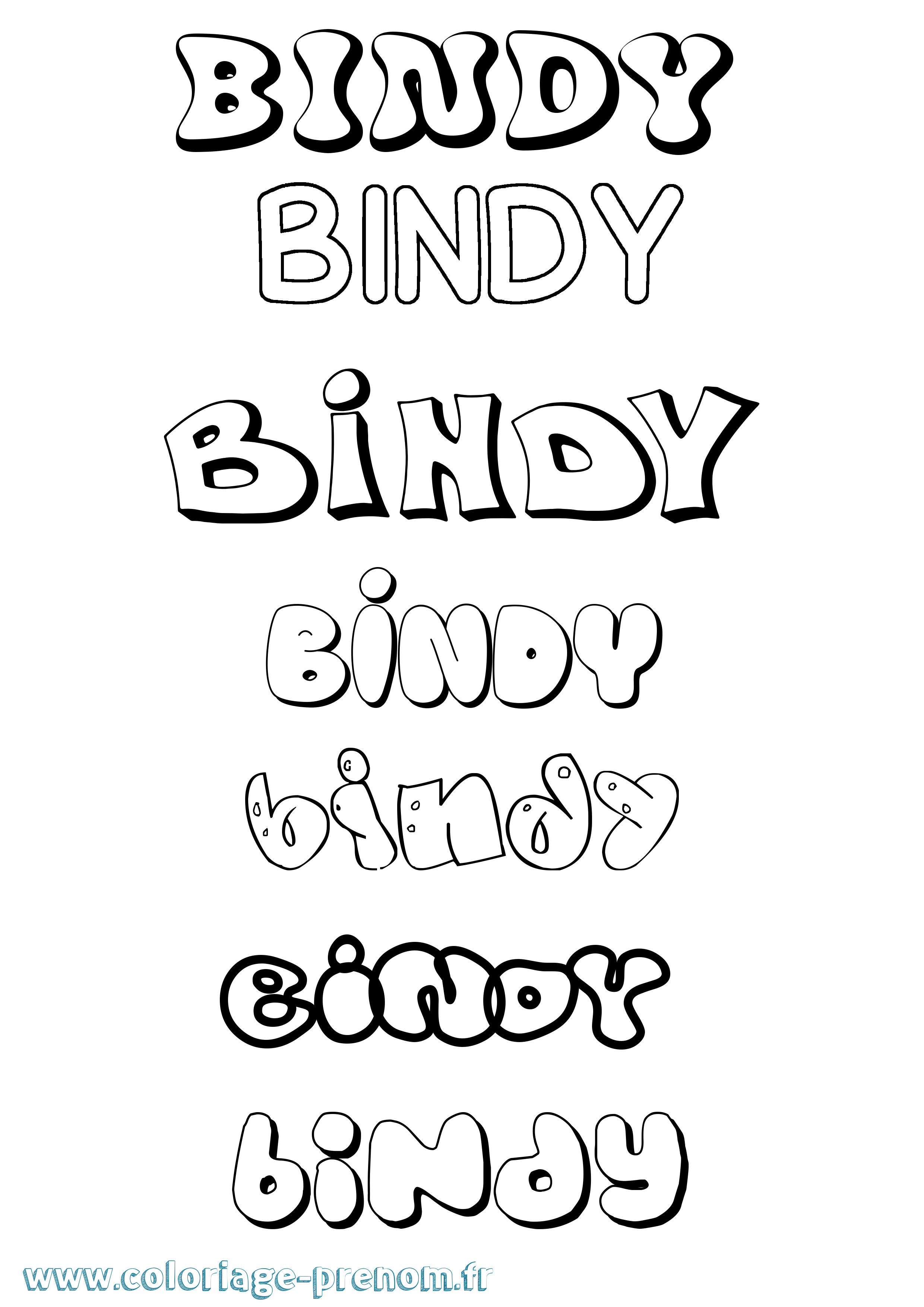 Coloriage prénom Bindy Bubble