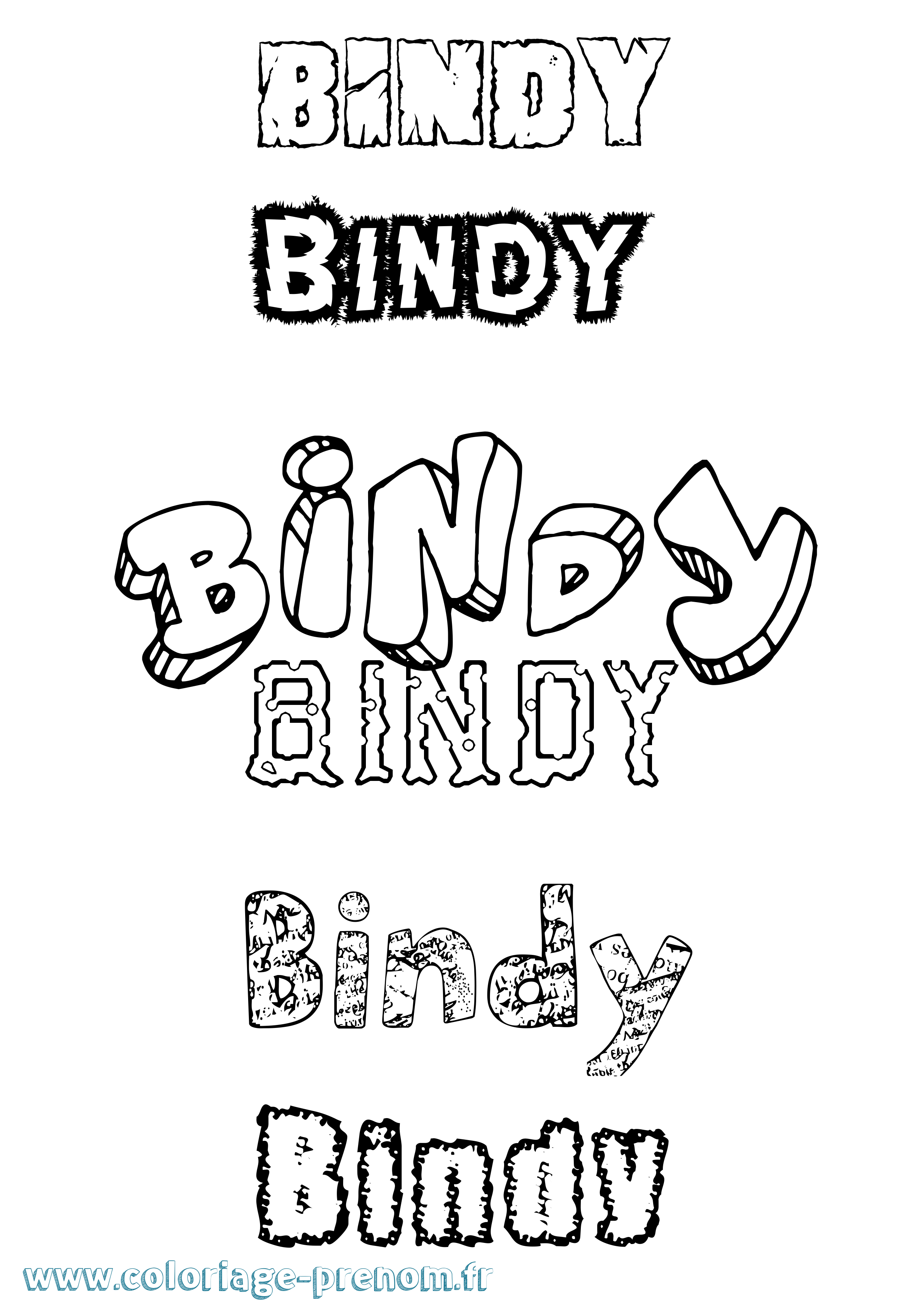 Coloriage prénom Bindy Destructuré