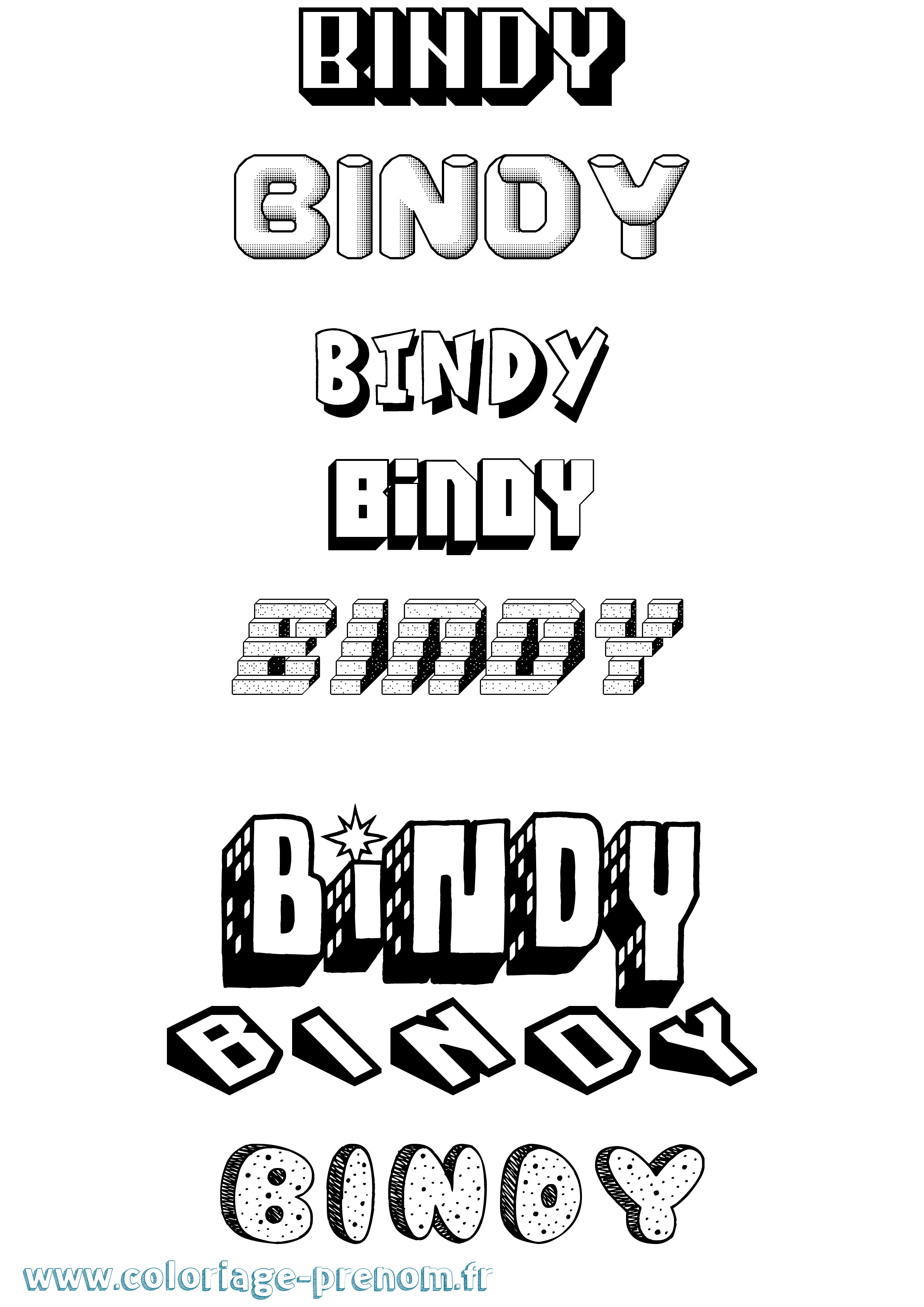 Coloriage prénom Bindy Effet 3D