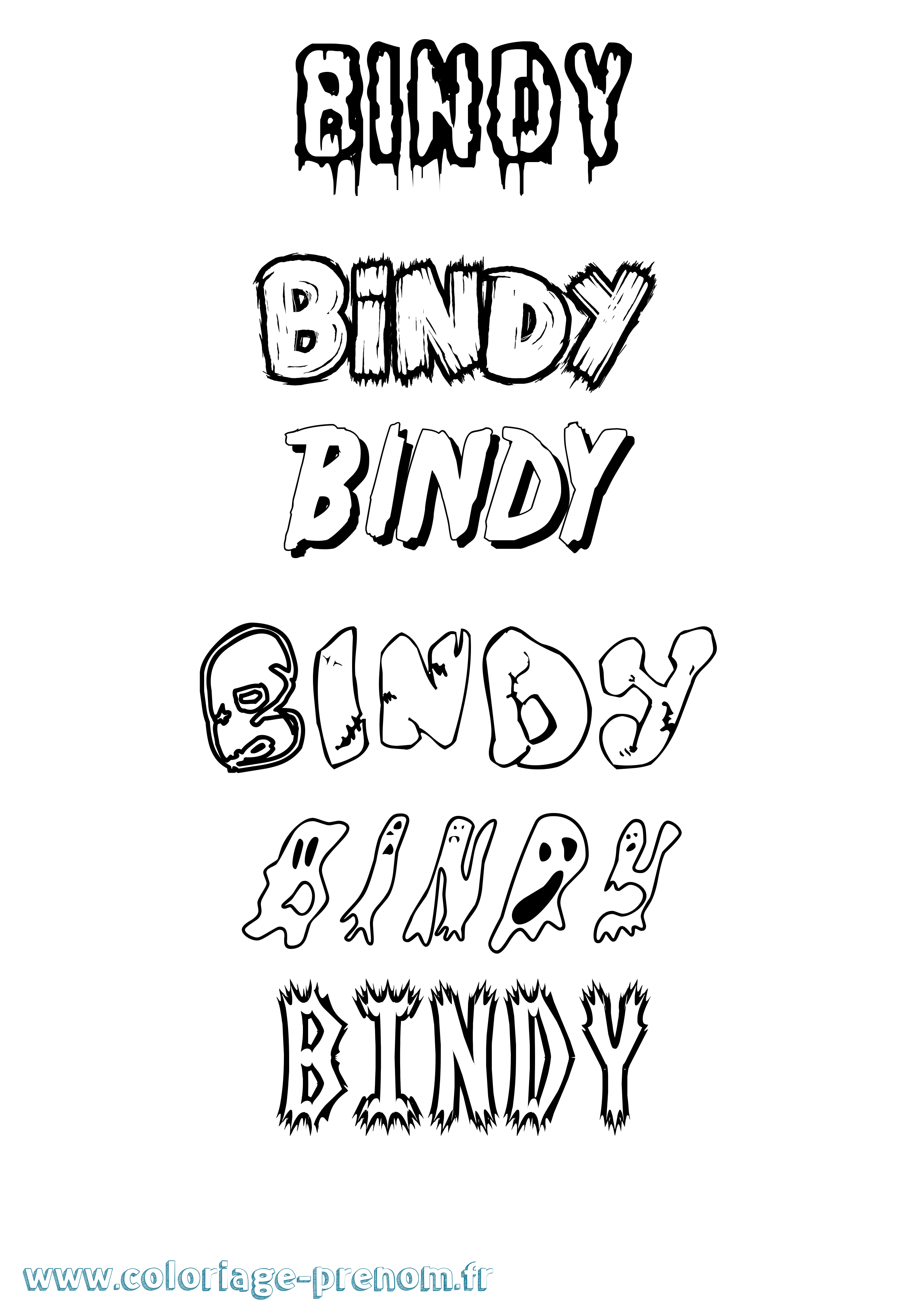 Coloriage prénom Bindy Frisson