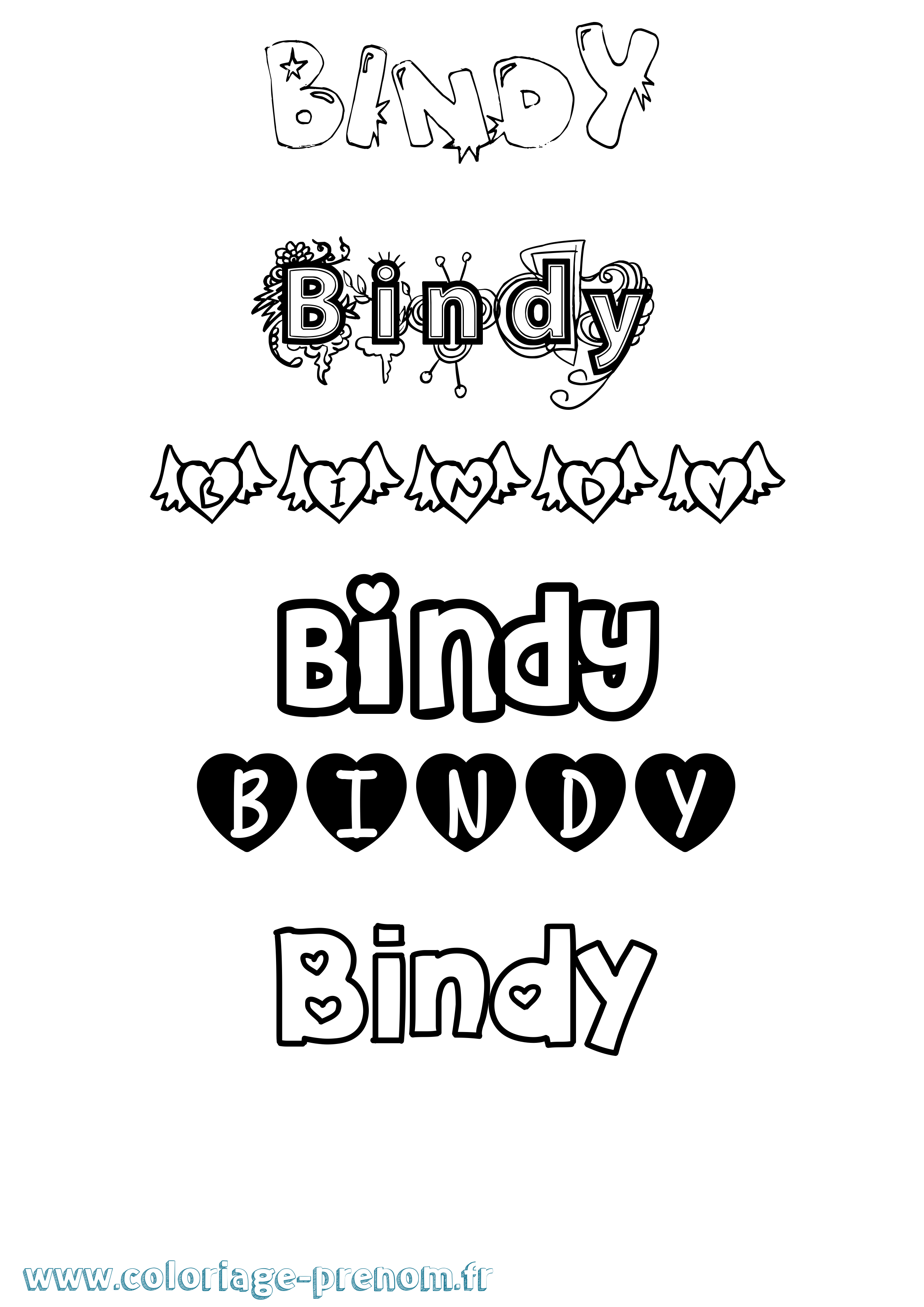 Coloriage prénom Bindy Girly