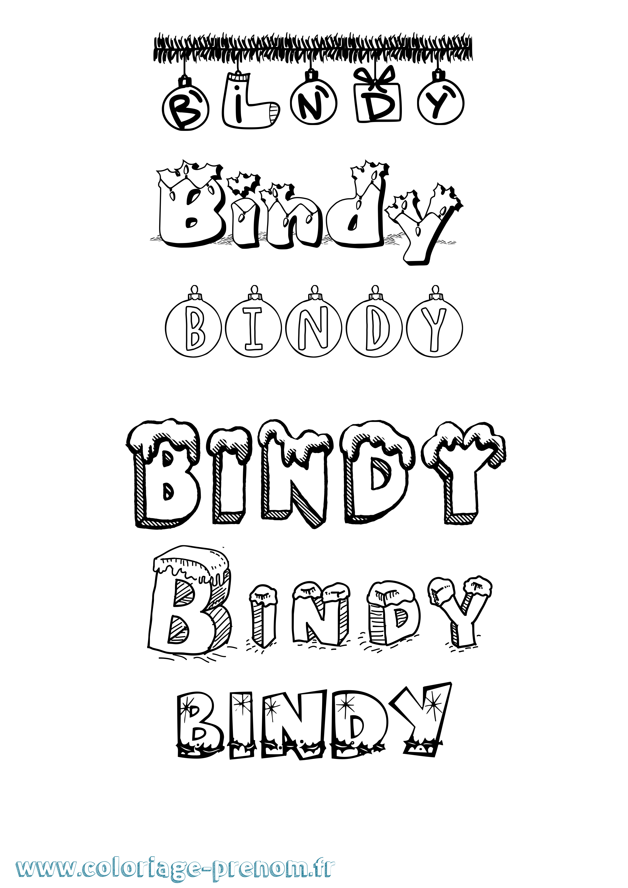 Coloriage prénom Bindy Noël