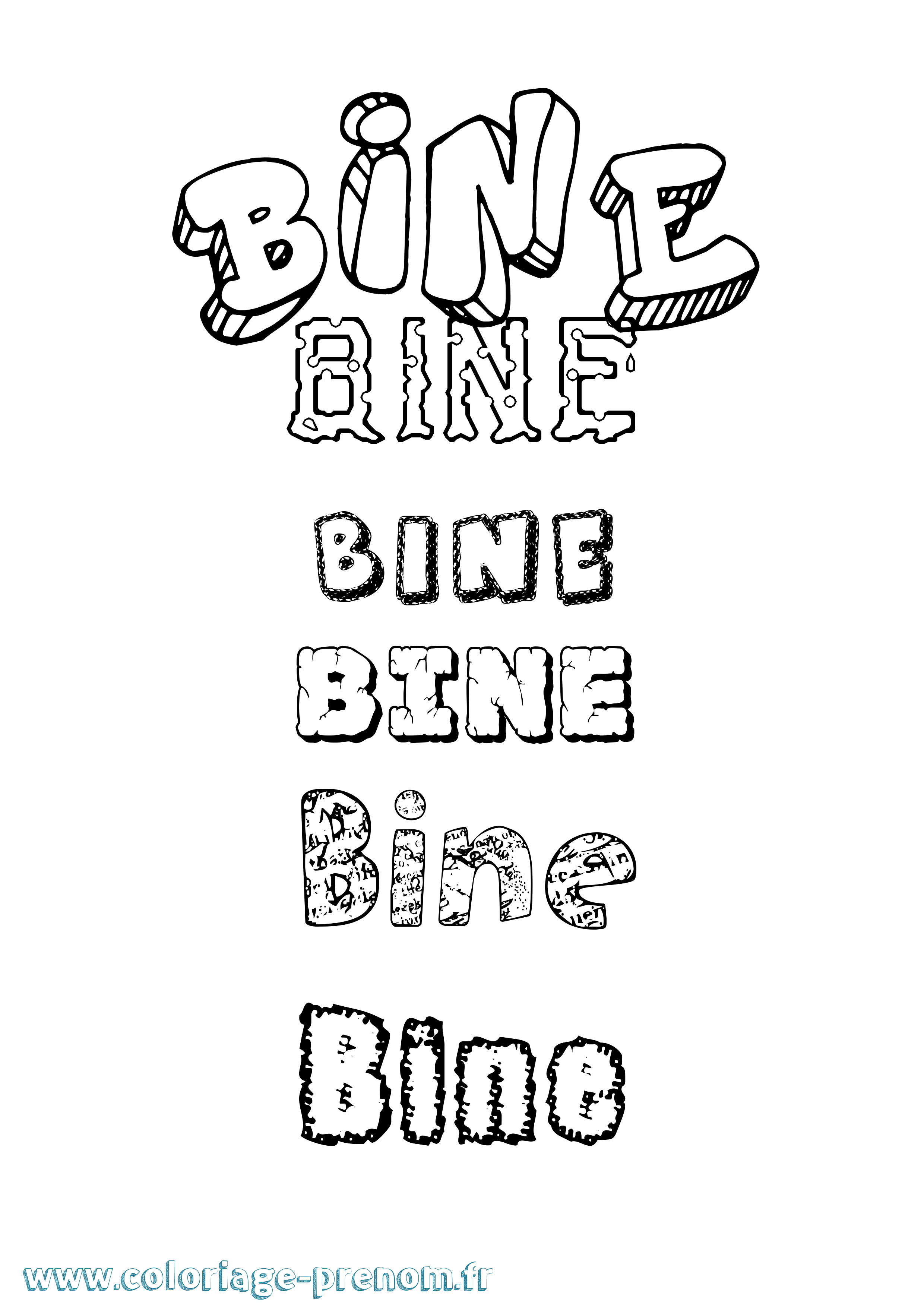 Coloriage Bine Destructuré Coloriage prénom Bine Destructuré