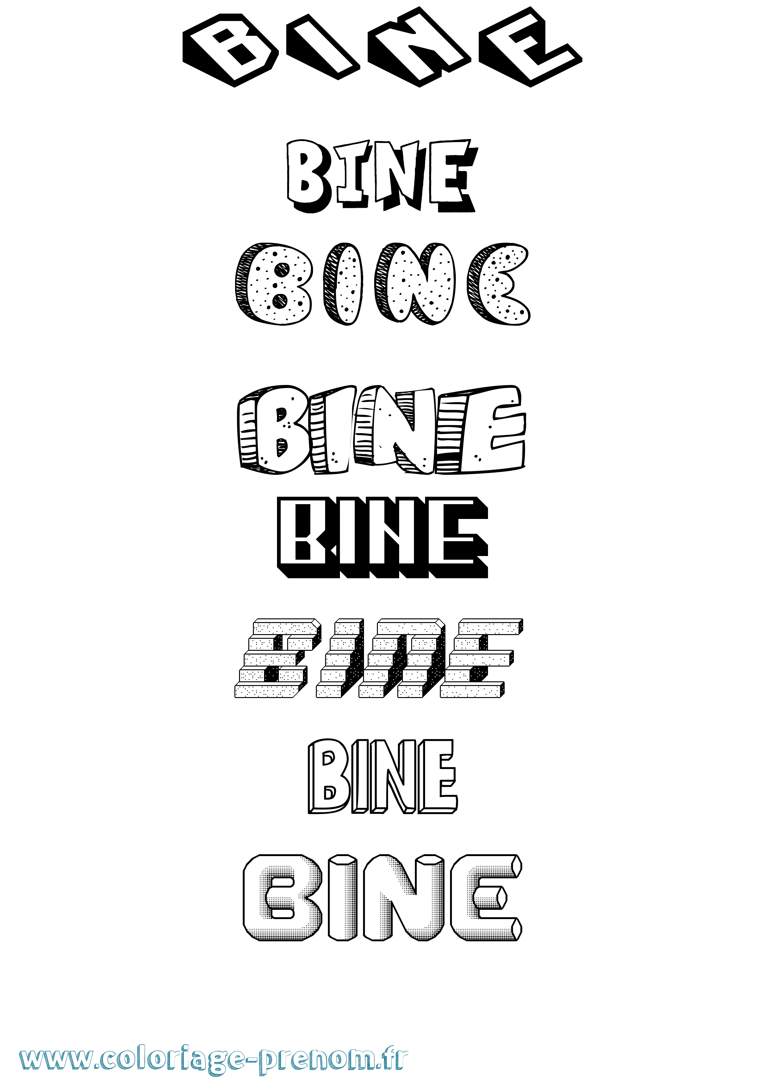 Coloriage Bine Effet 3D Coloriage prénom Bine Effet 3D