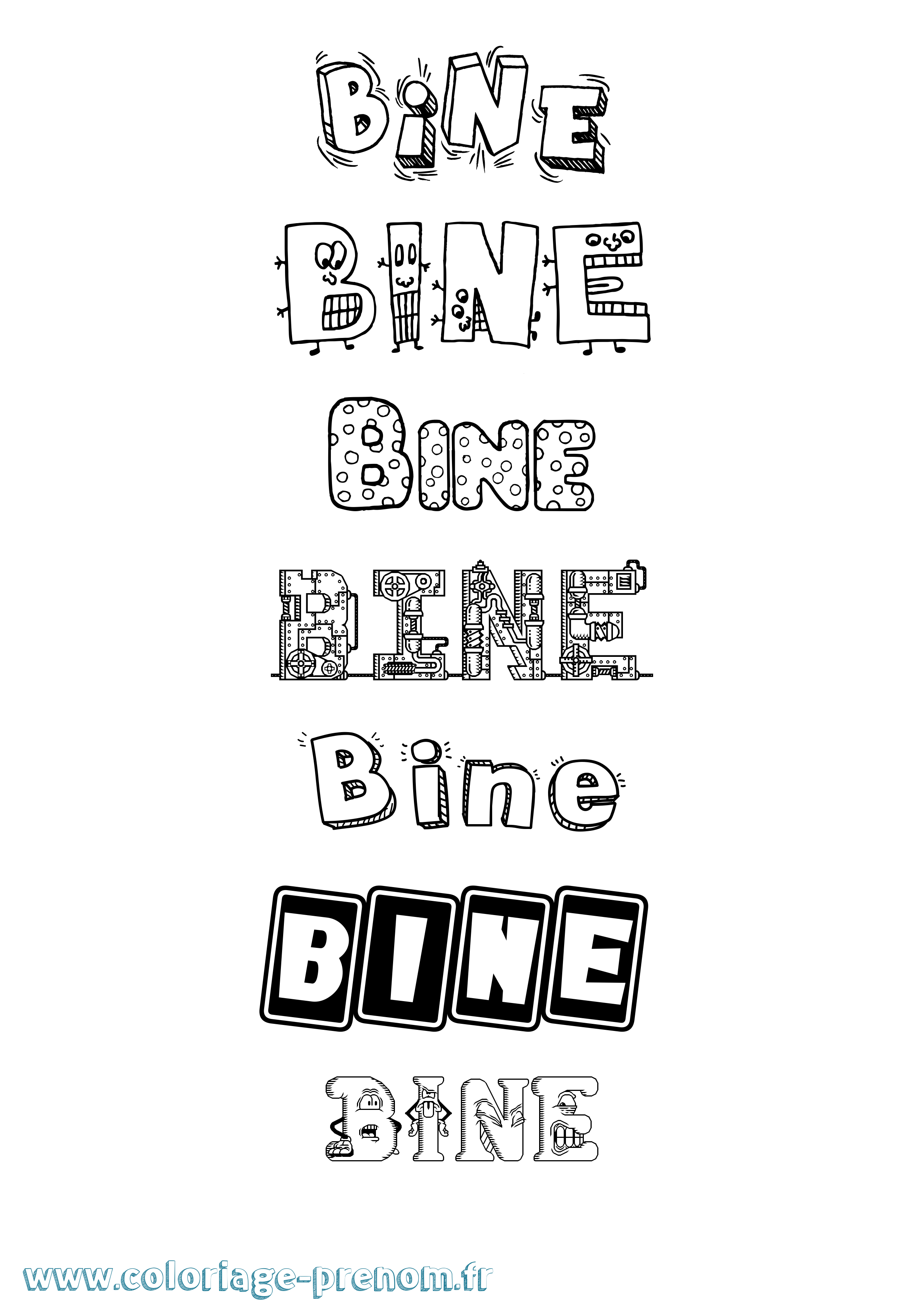 Coloriage Bine Fun Coloriage prénom Bine Fun