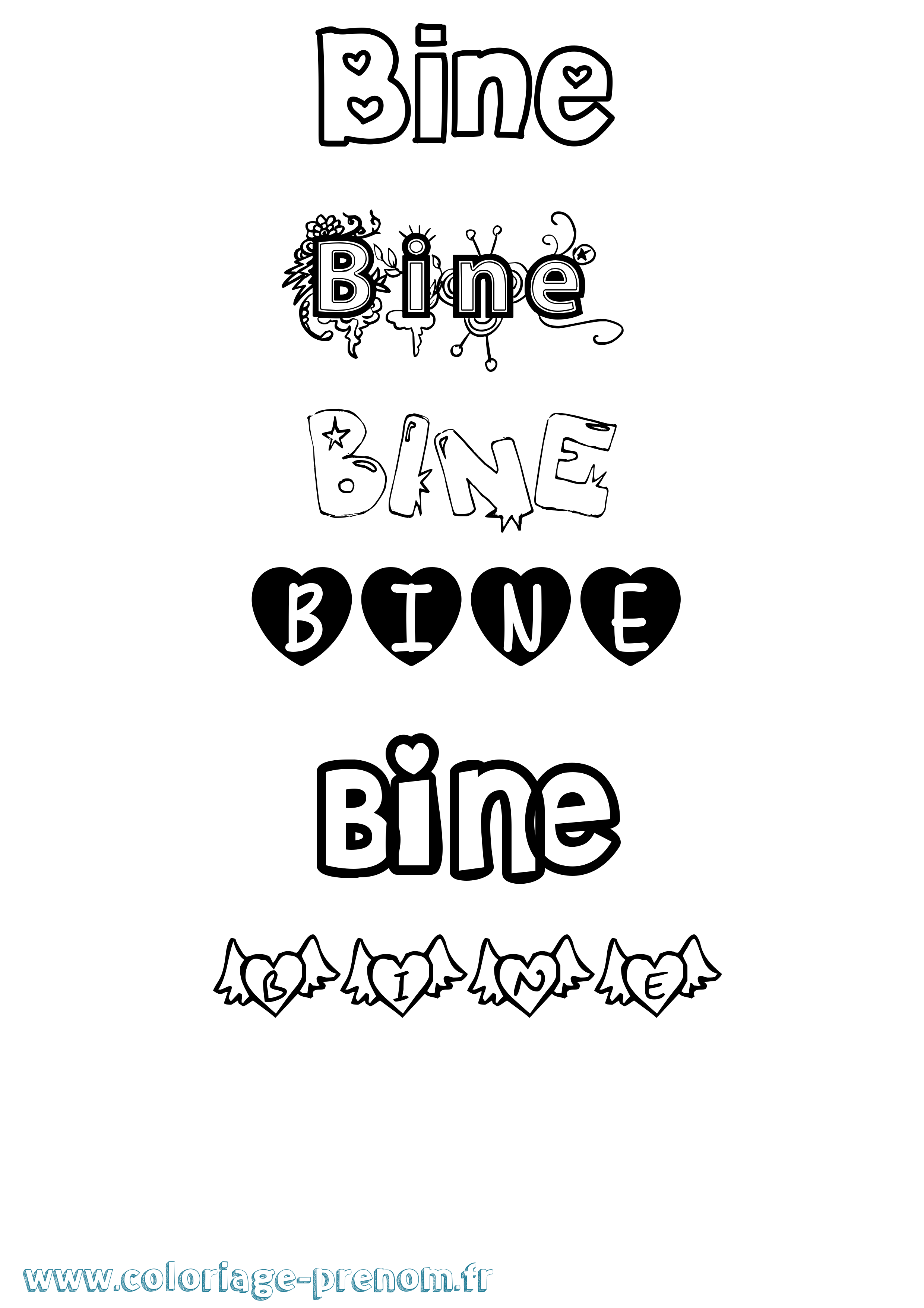 Coloriage Bine Girly Coloriage prénom Bine Girly