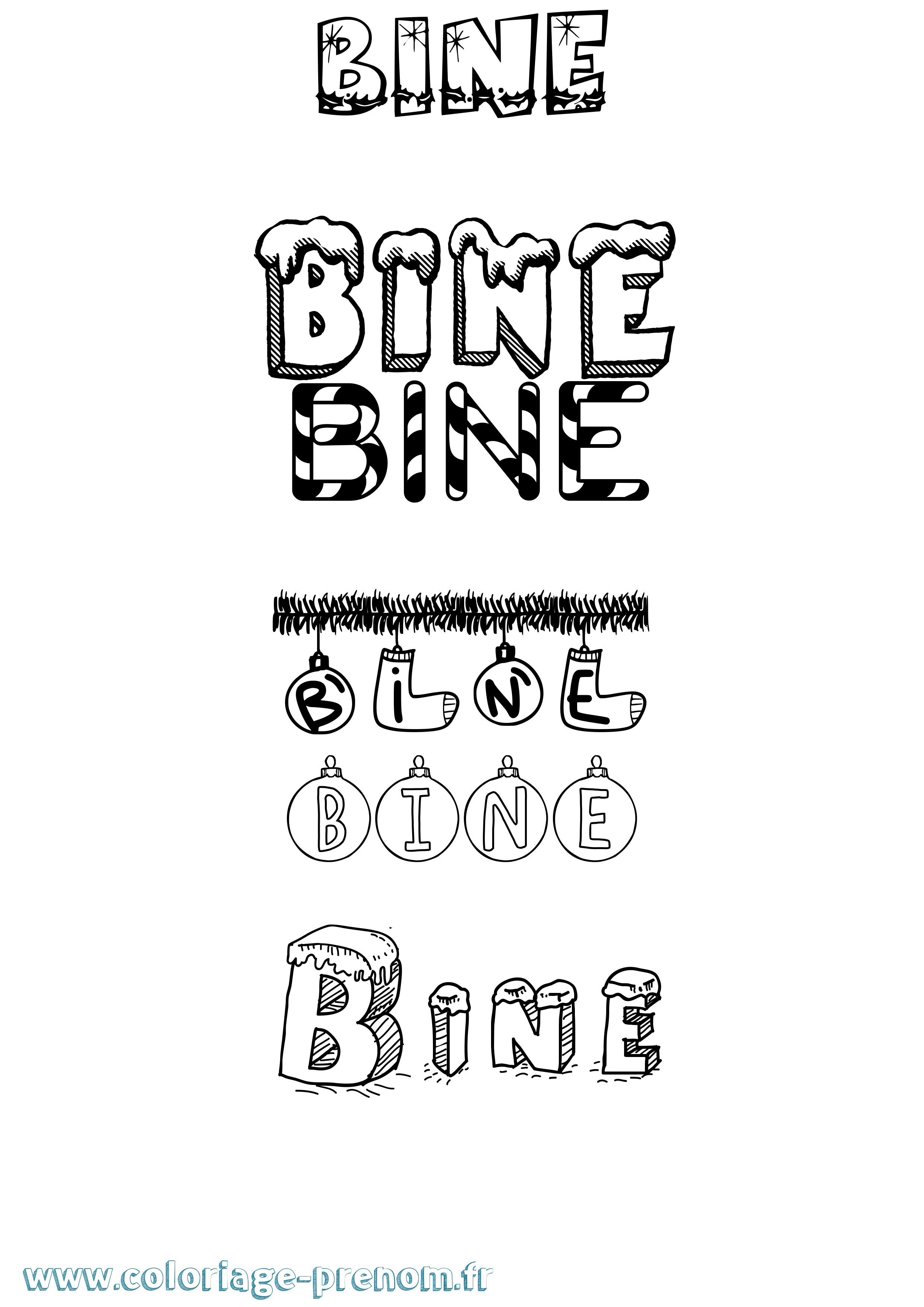 Coloriage Bine Noël Coloriage prénom Bine Noël