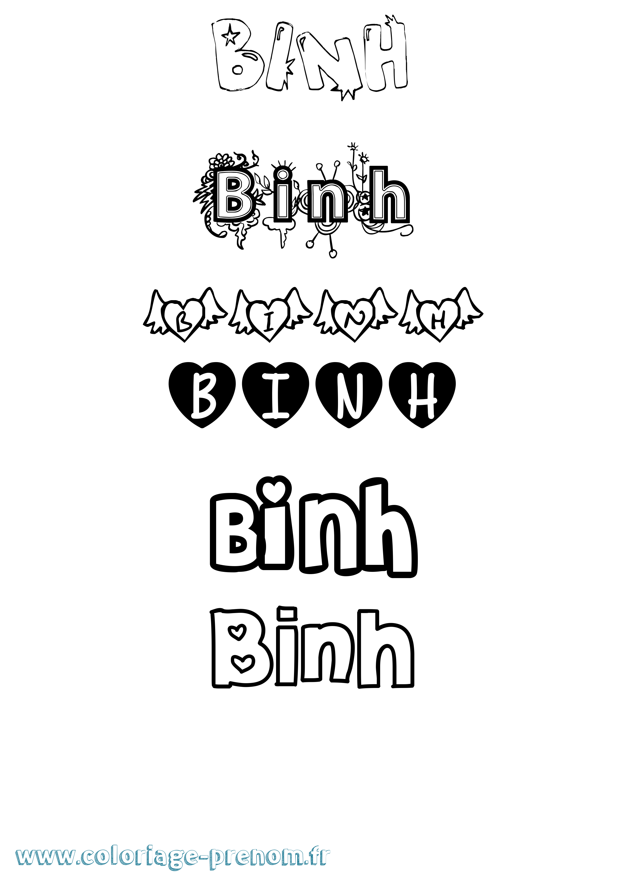 Coloriage Binh Girly Coloriage prénom Binh Girly