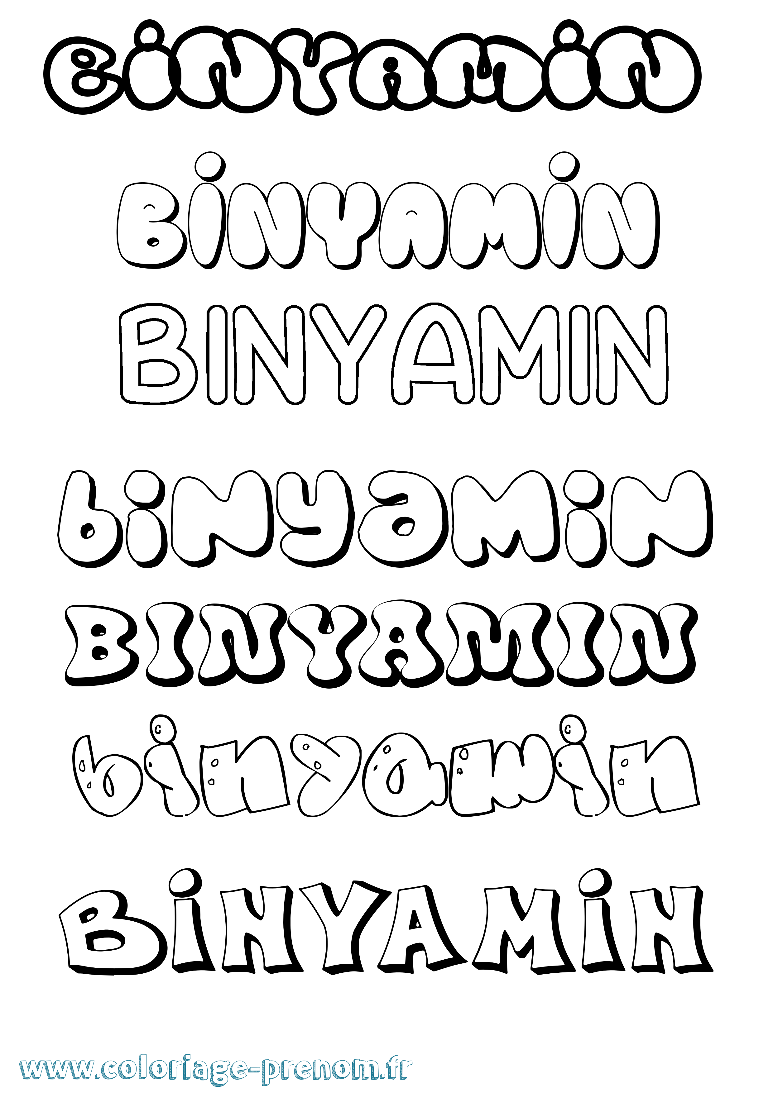 Coloriage prénom Binyamin Bubble