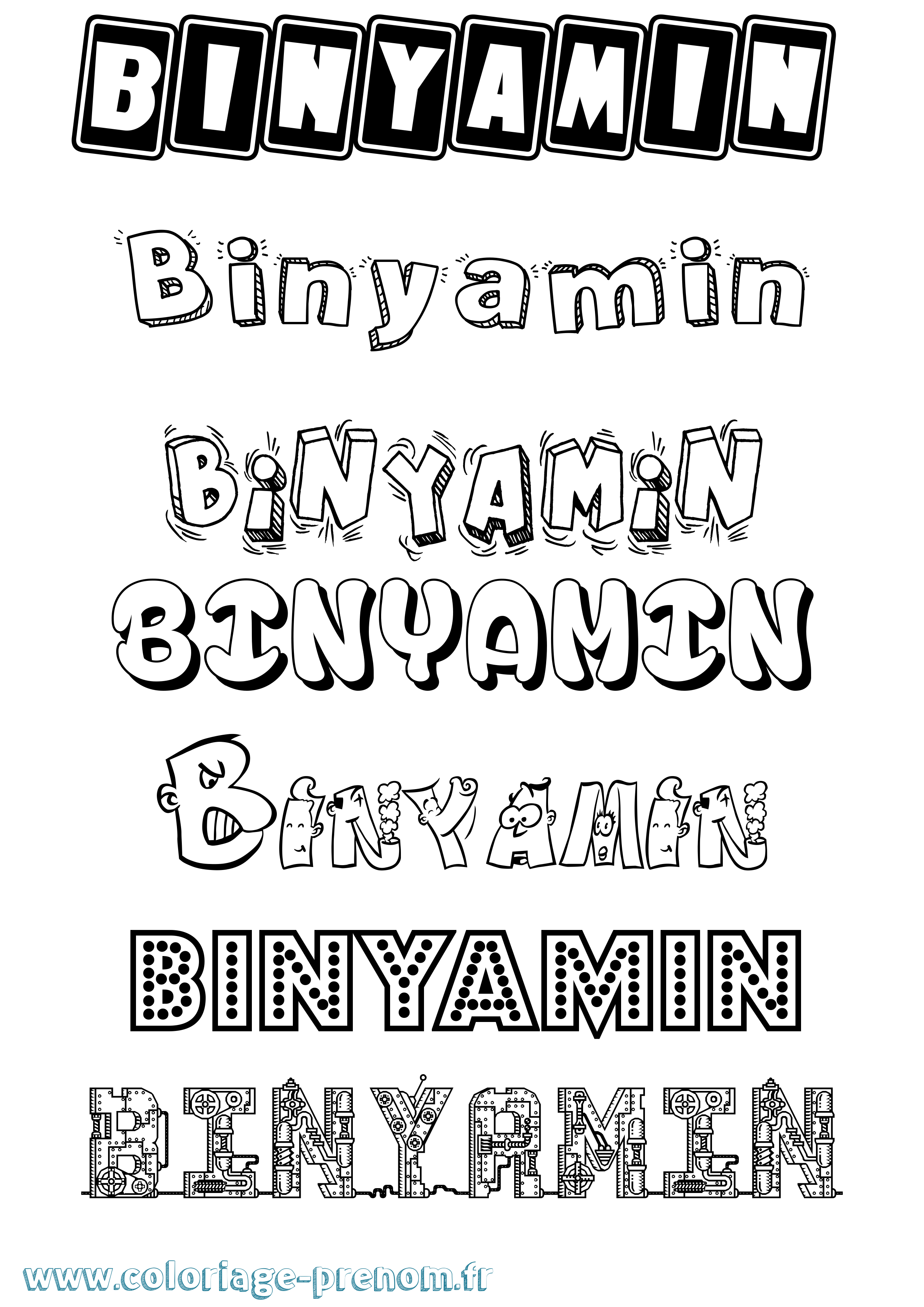 Coloriage prénom Binyamin Fun