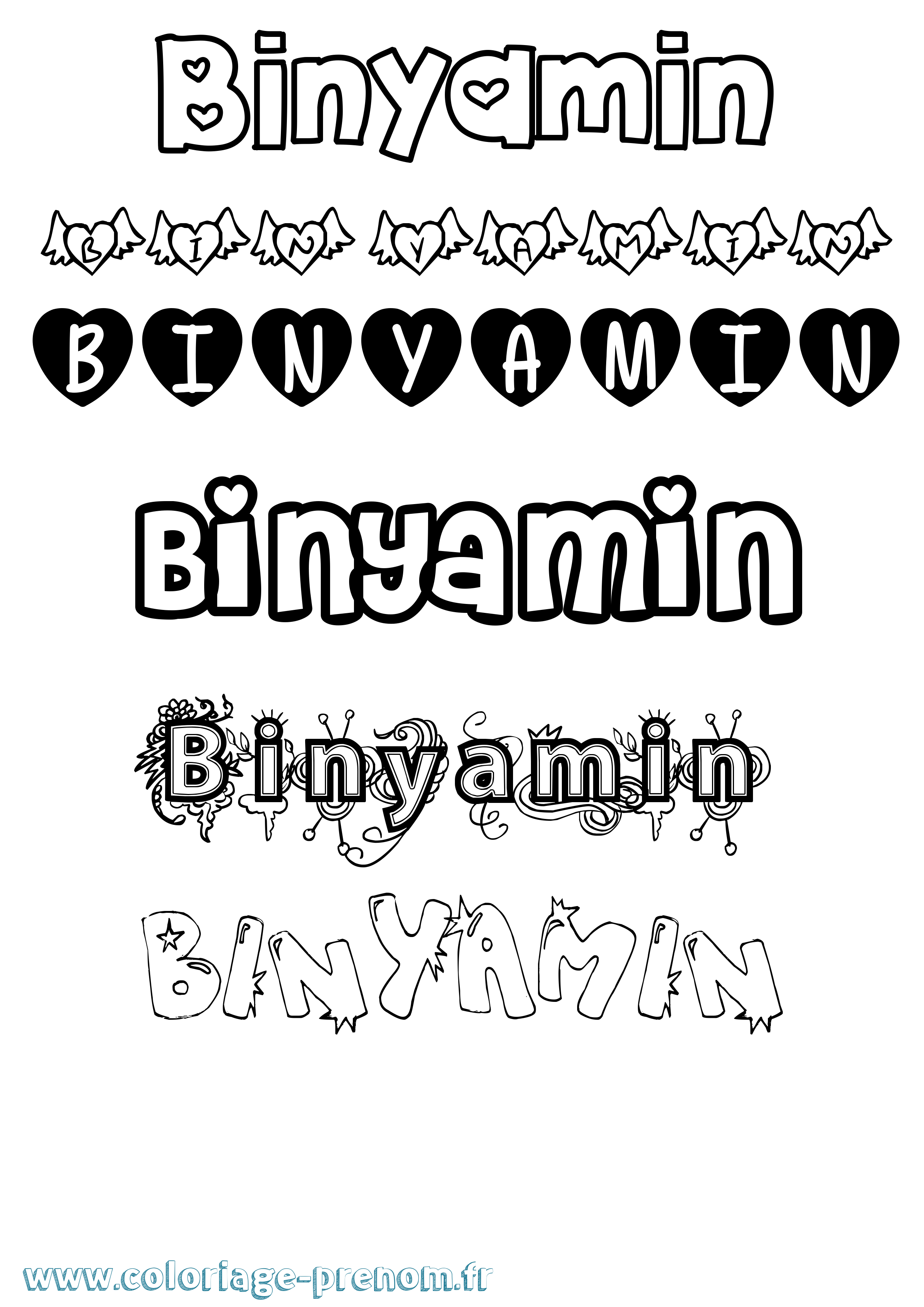 Coloriage prénom Binyamin Girly