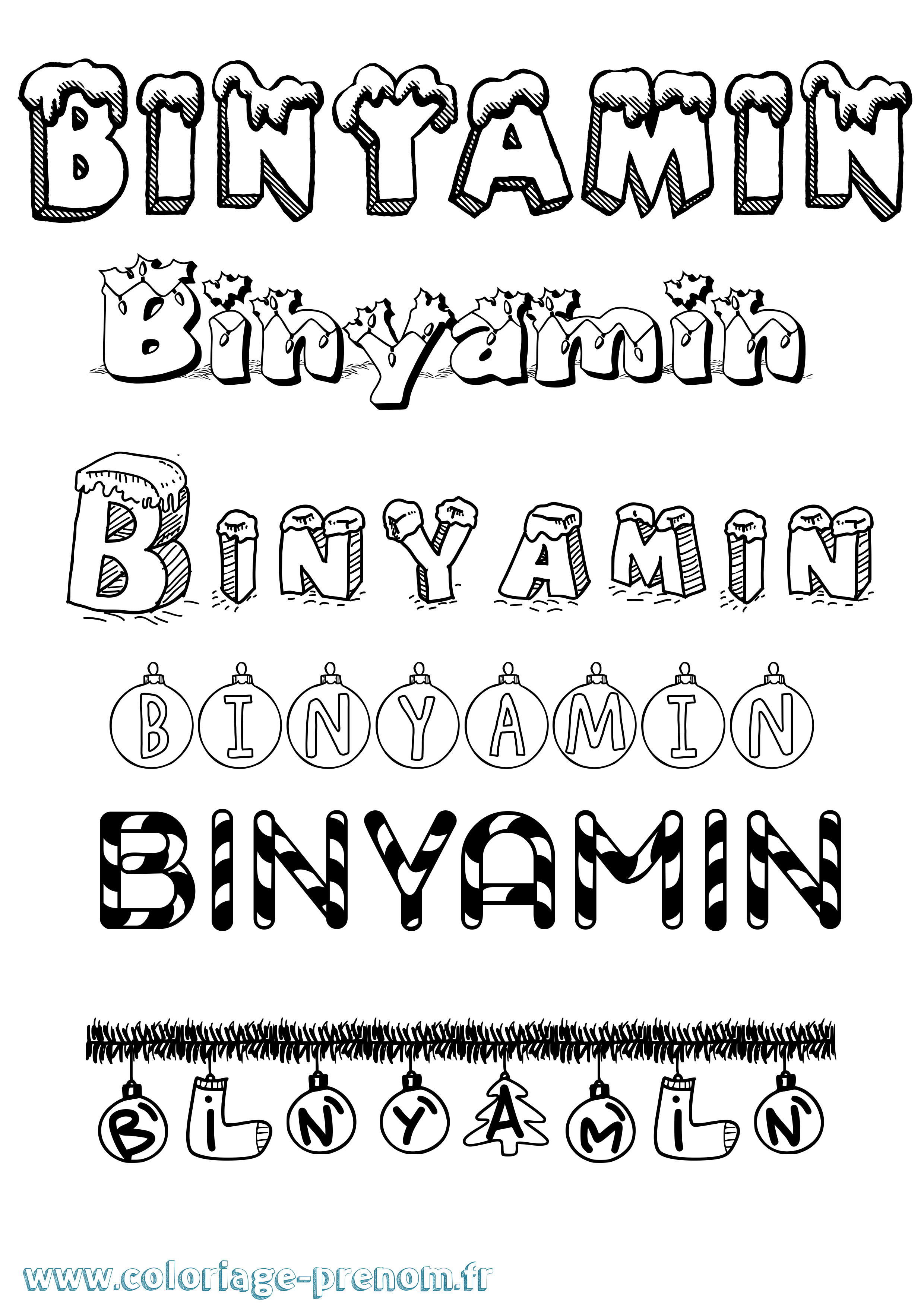 Coloriage prénom Binyamin Noël