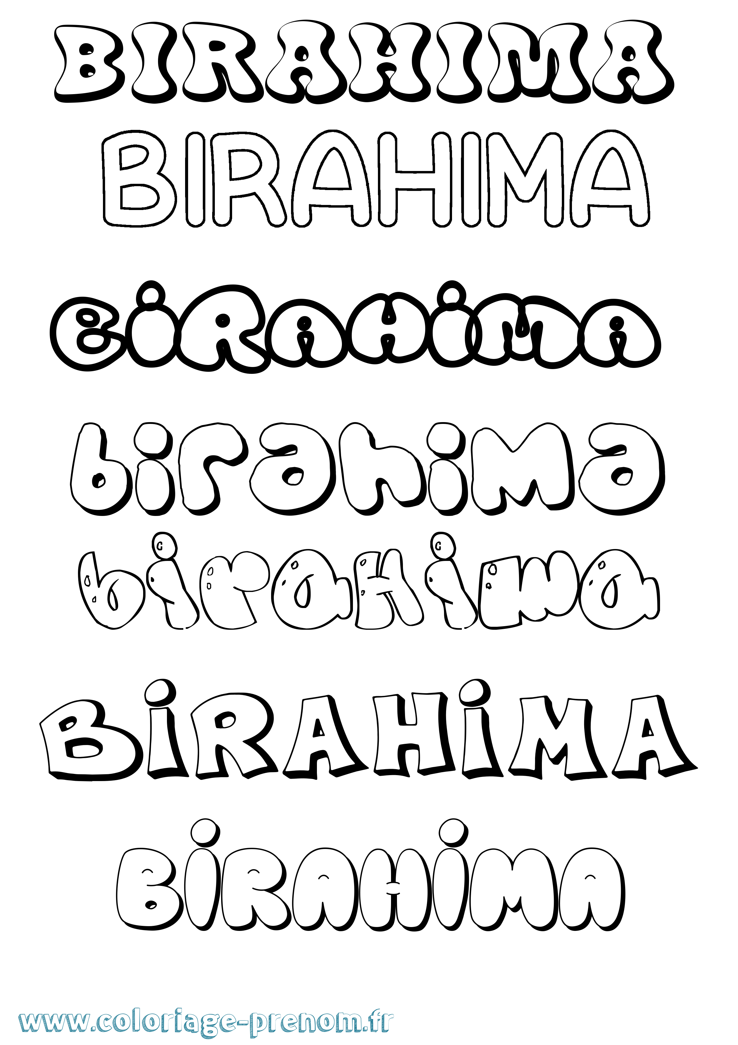 Coloriage prénom Birahima Bubble