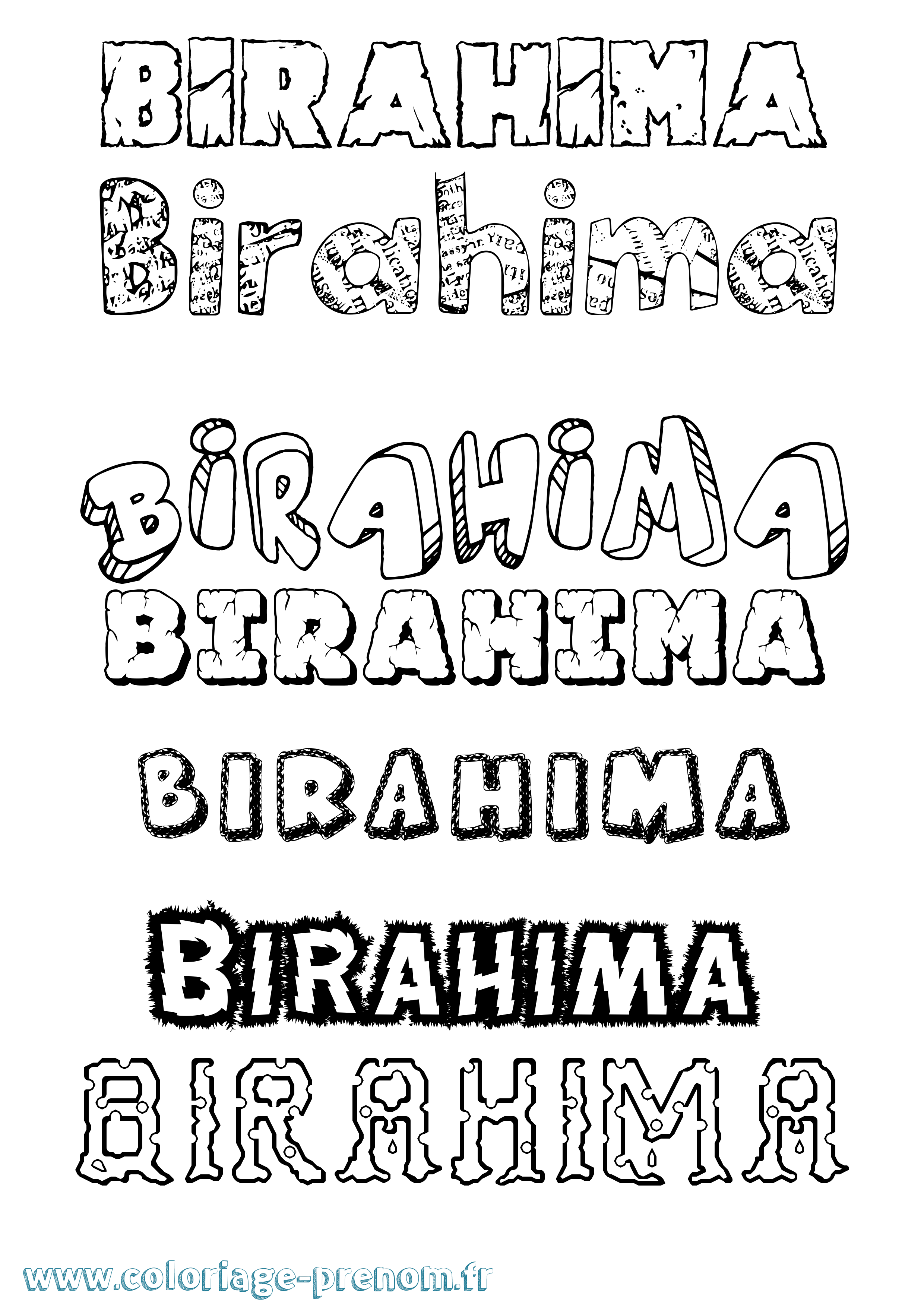 Coloriage prénom Birahima Destructuré