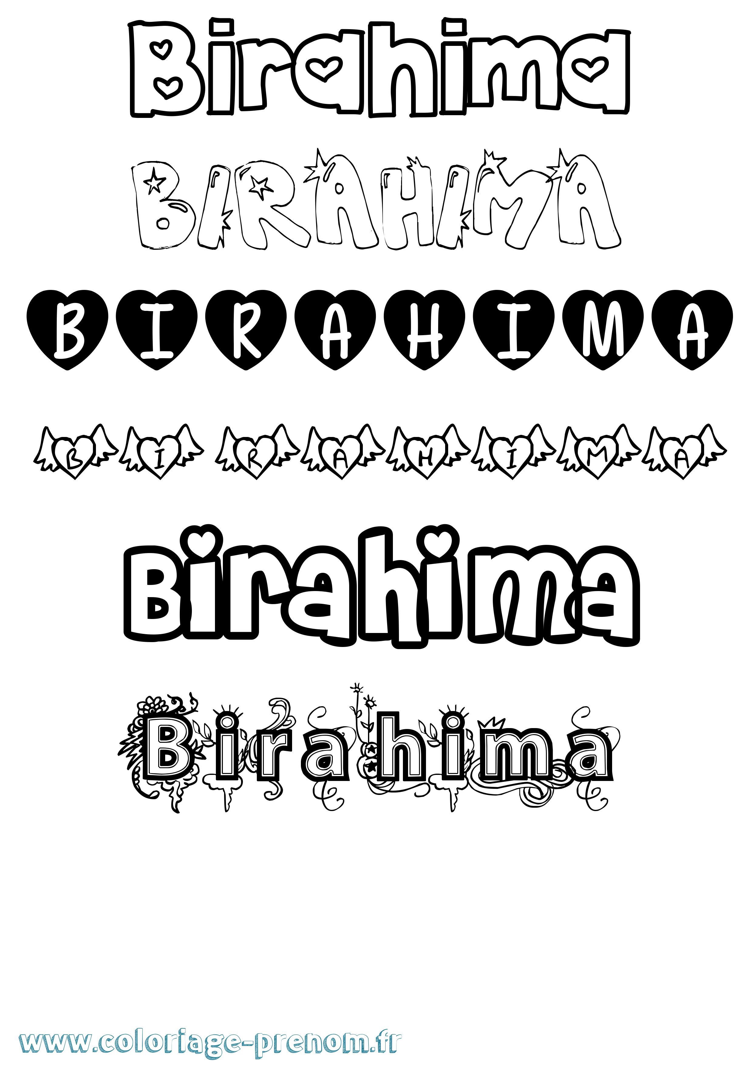 Coloriage prénom Birahima Girly