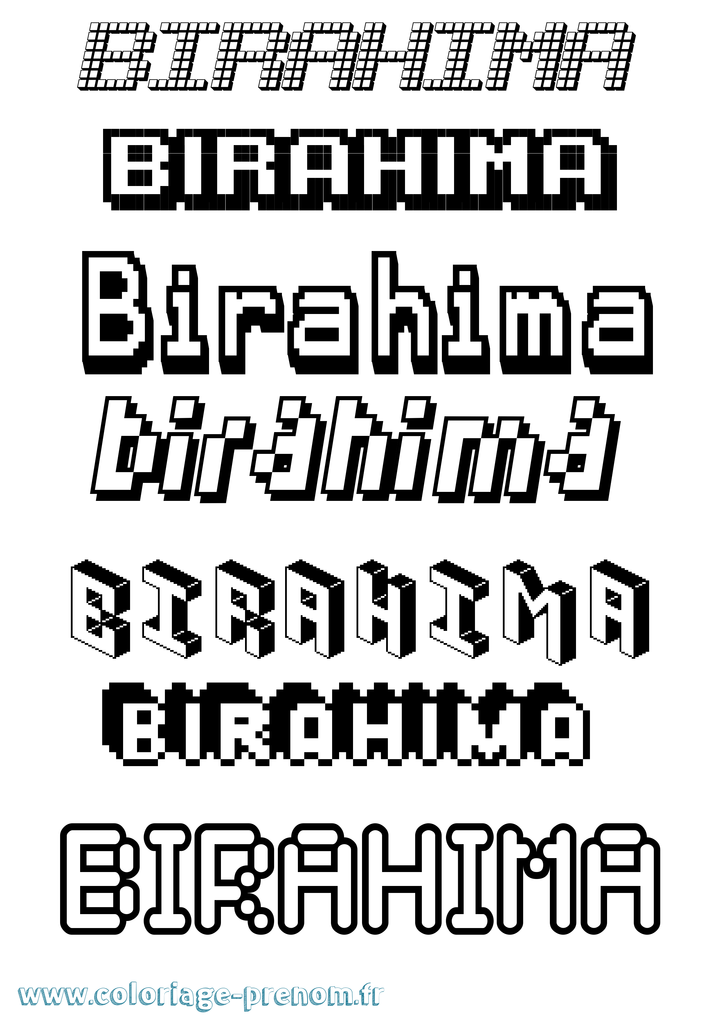 Coloriage prénom Birahima Pixel