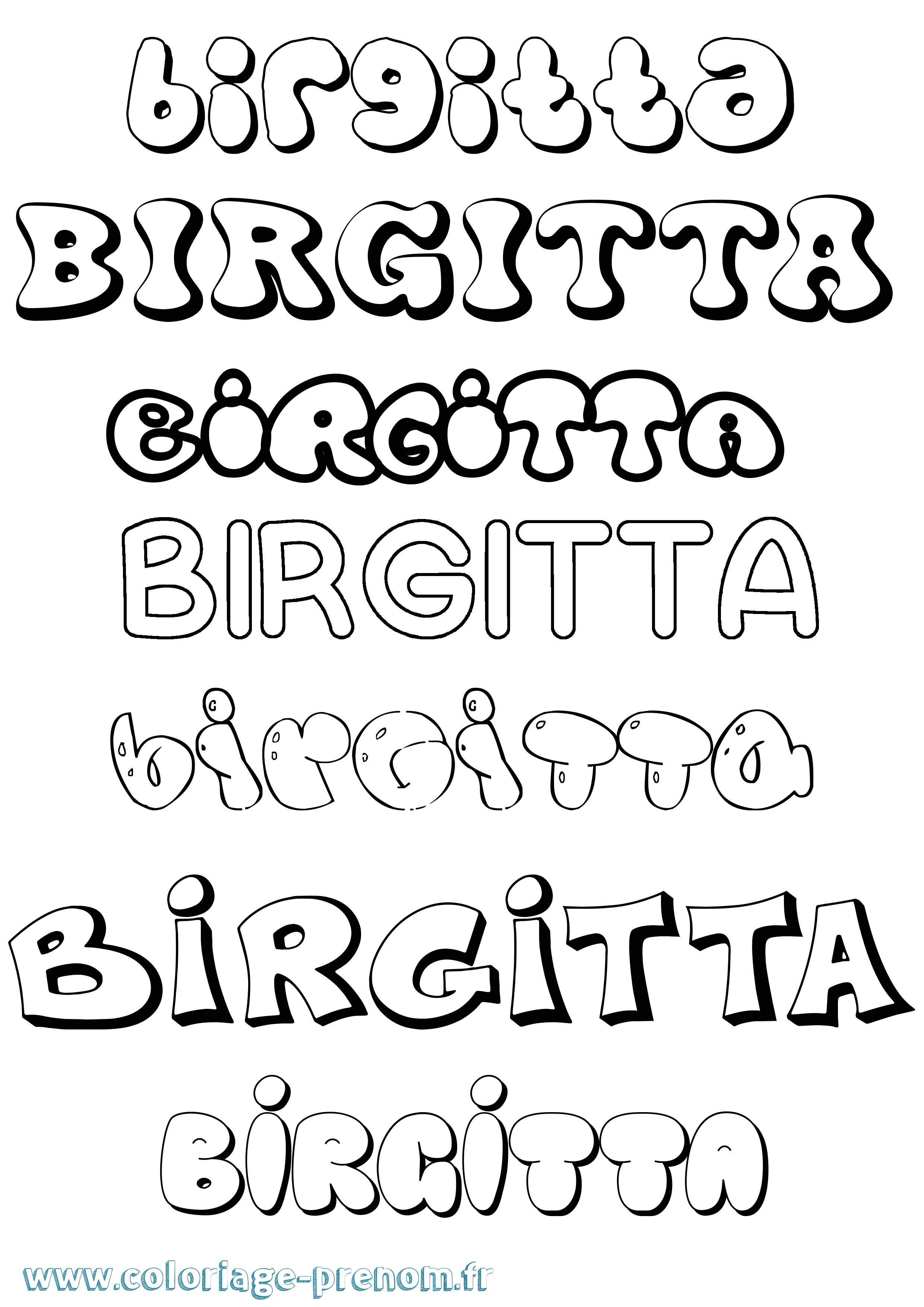 Coloriage prénom Birgitta Bubble