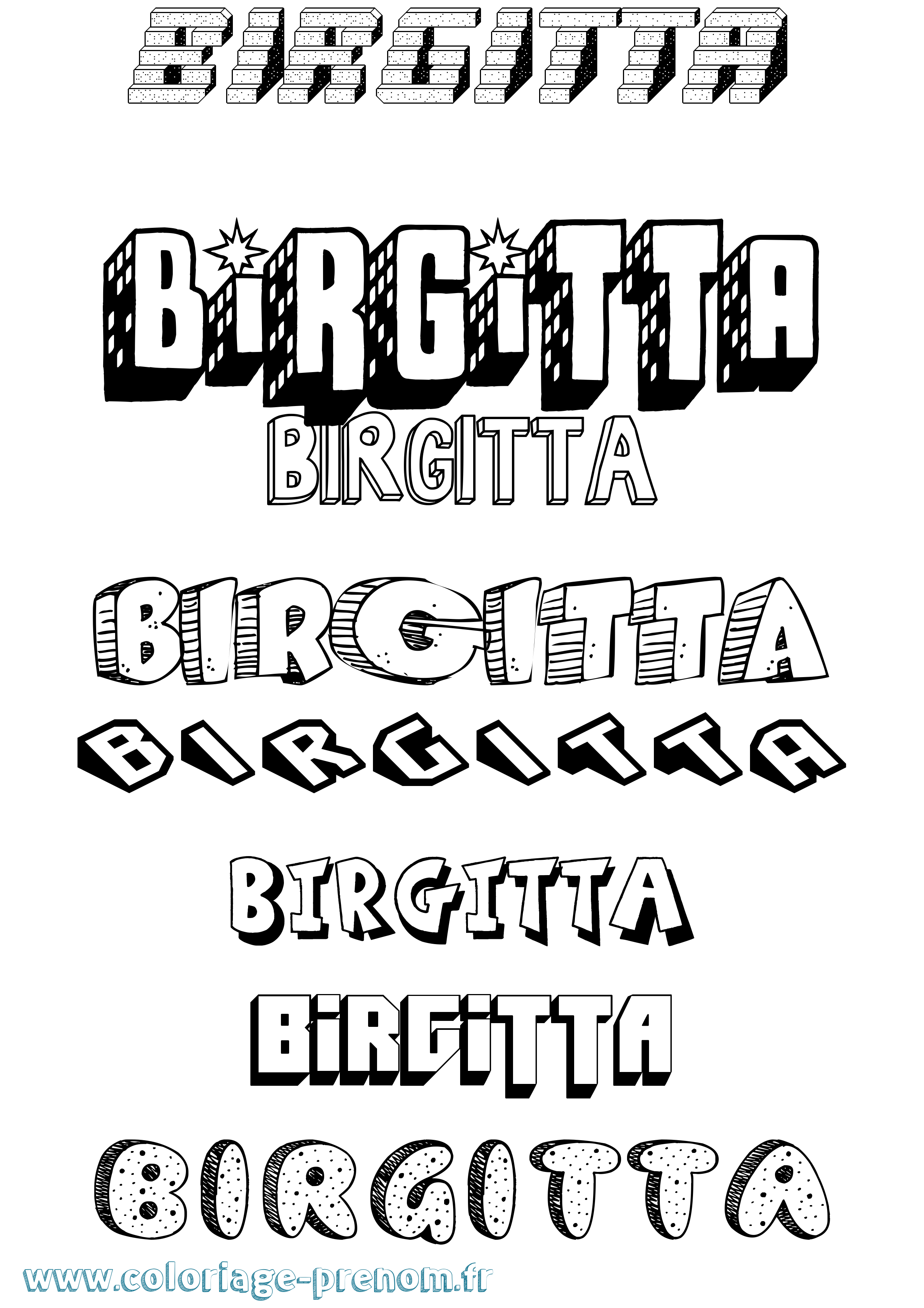 Coloriage prénom Birgitta Effet 3D