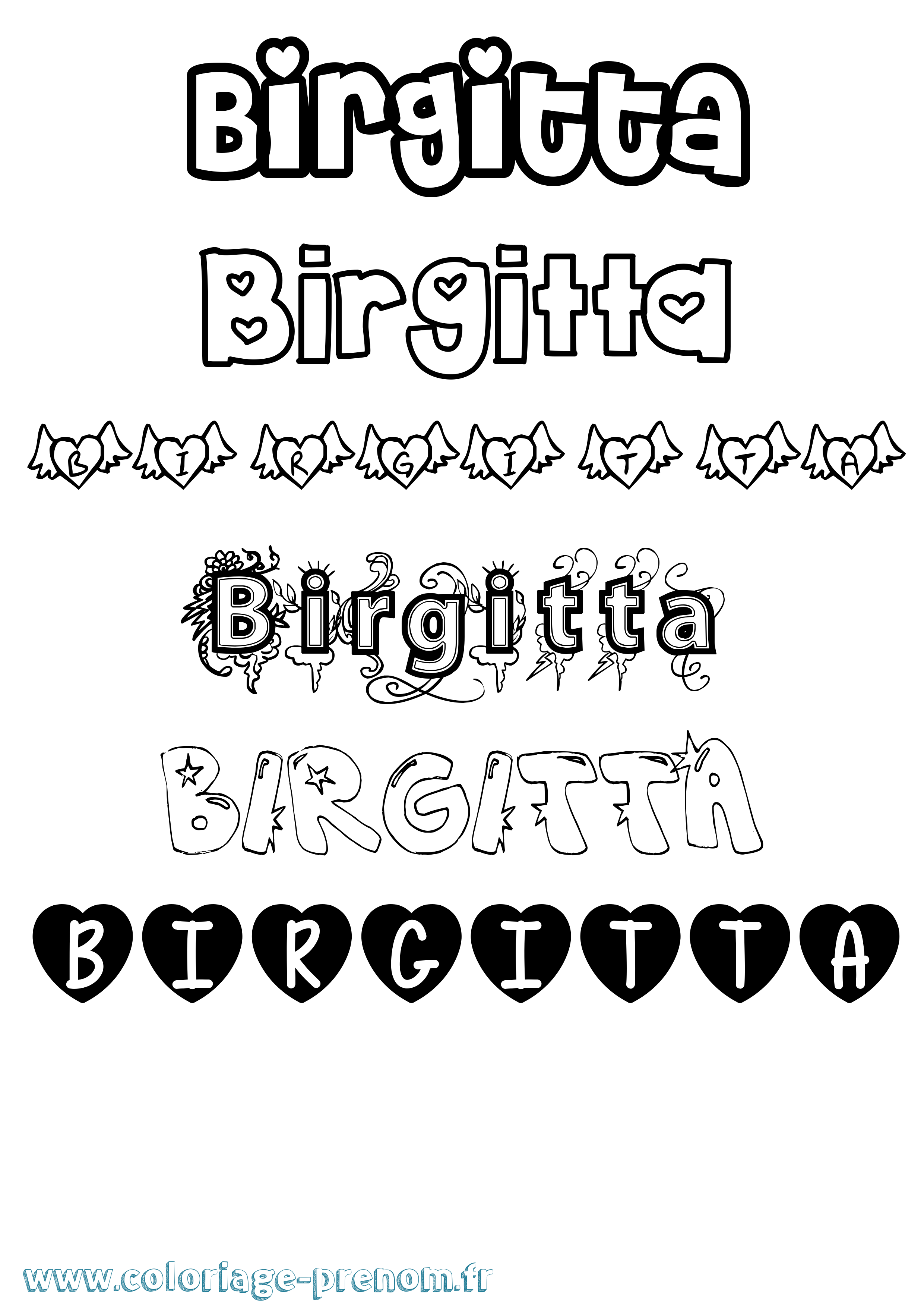 Coloriage prénom Birgitta Girly