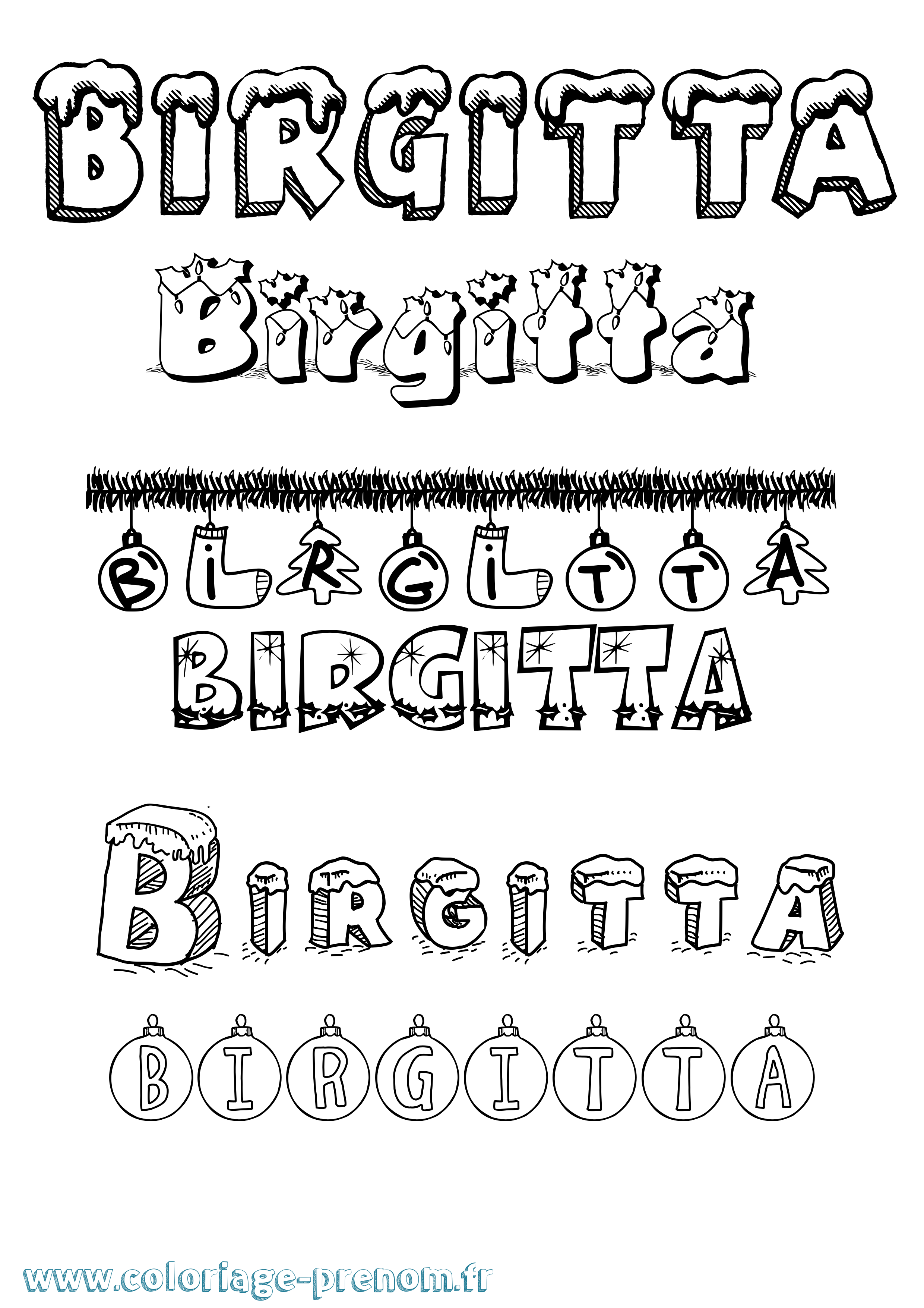 Coloriage prénom Birgitta Noël