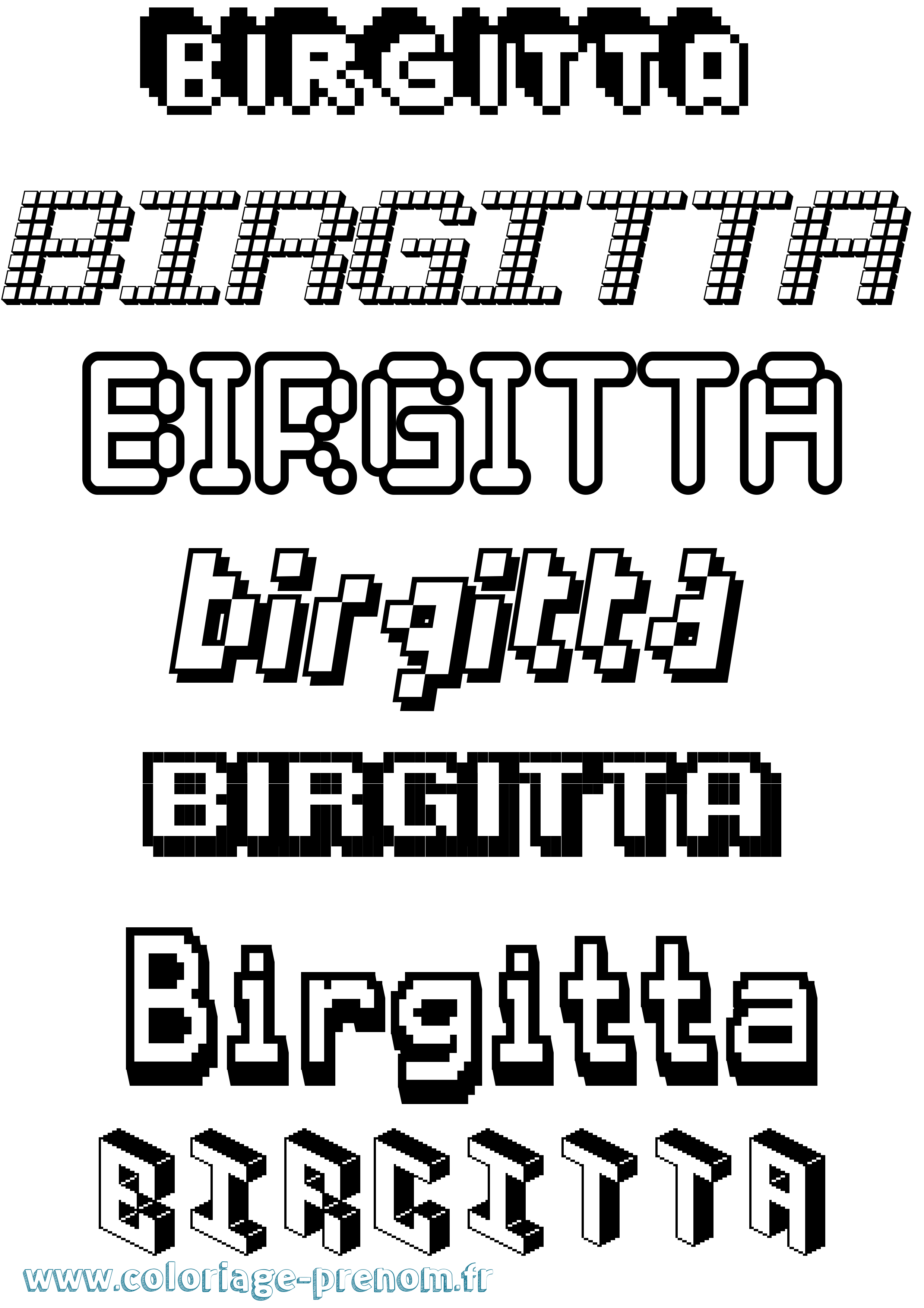 Coloriage prénom Birgitta Pixel
