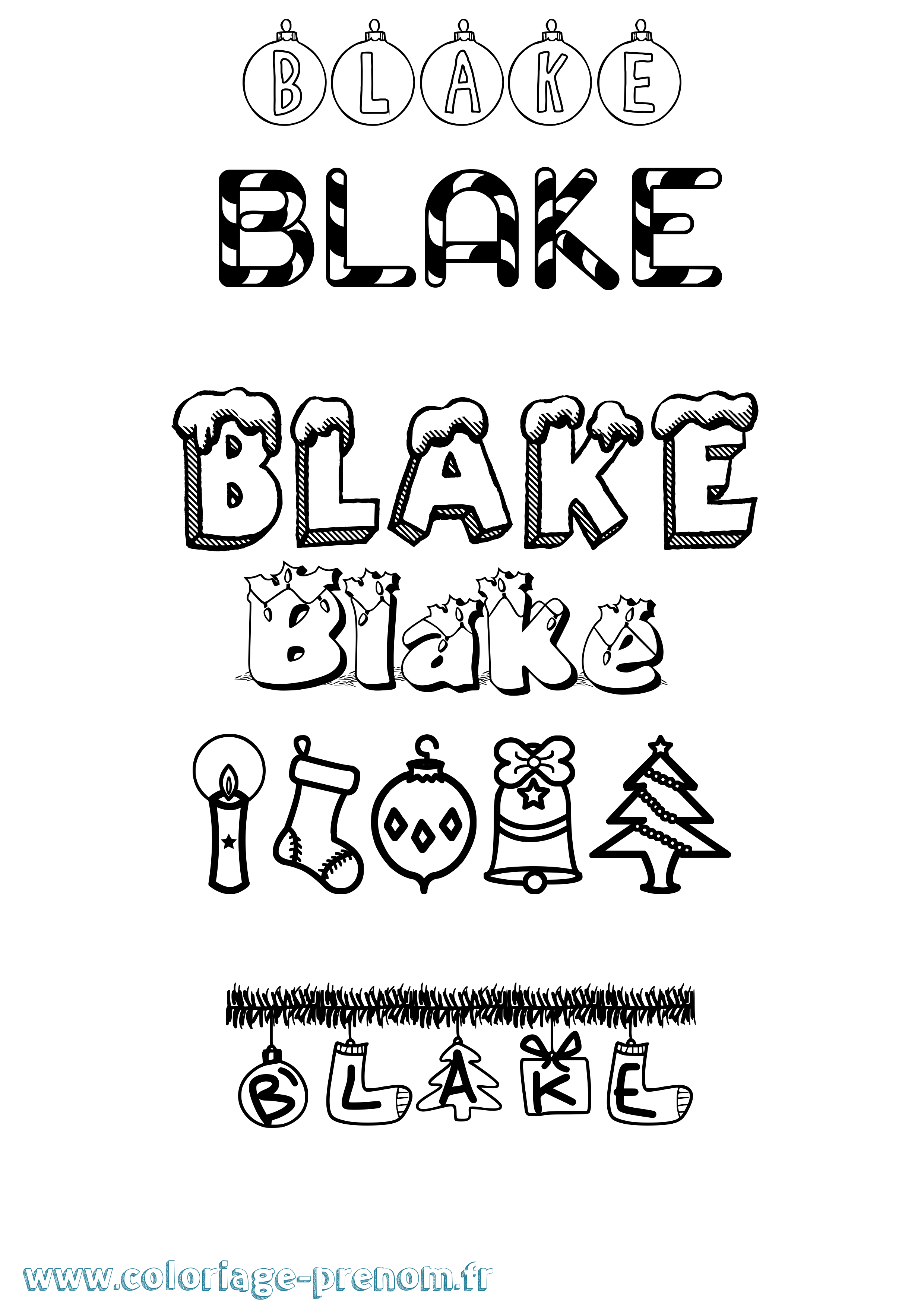 Coloriage prénom Blake Noël