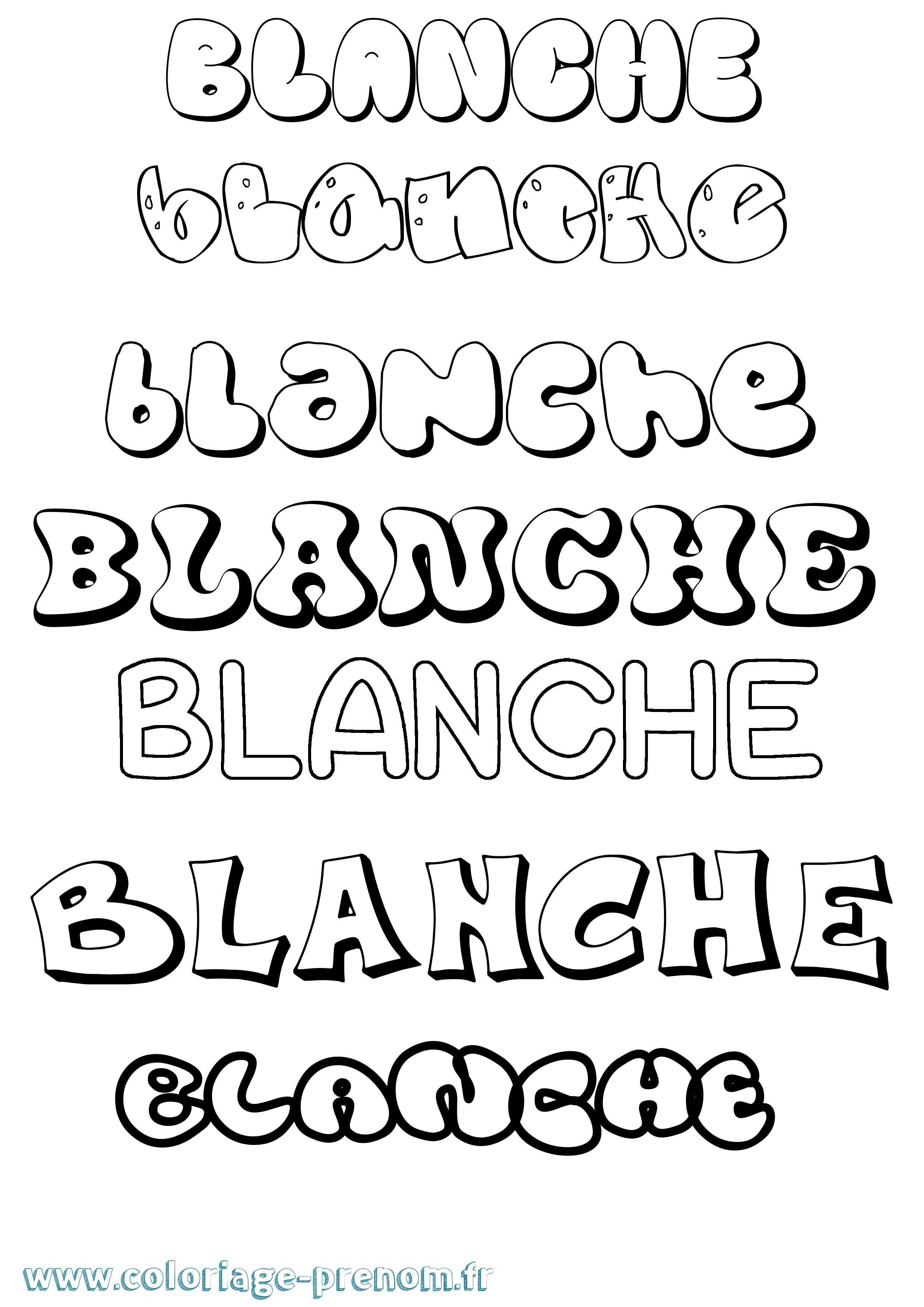 Coloriage prénom Blanche Bubble