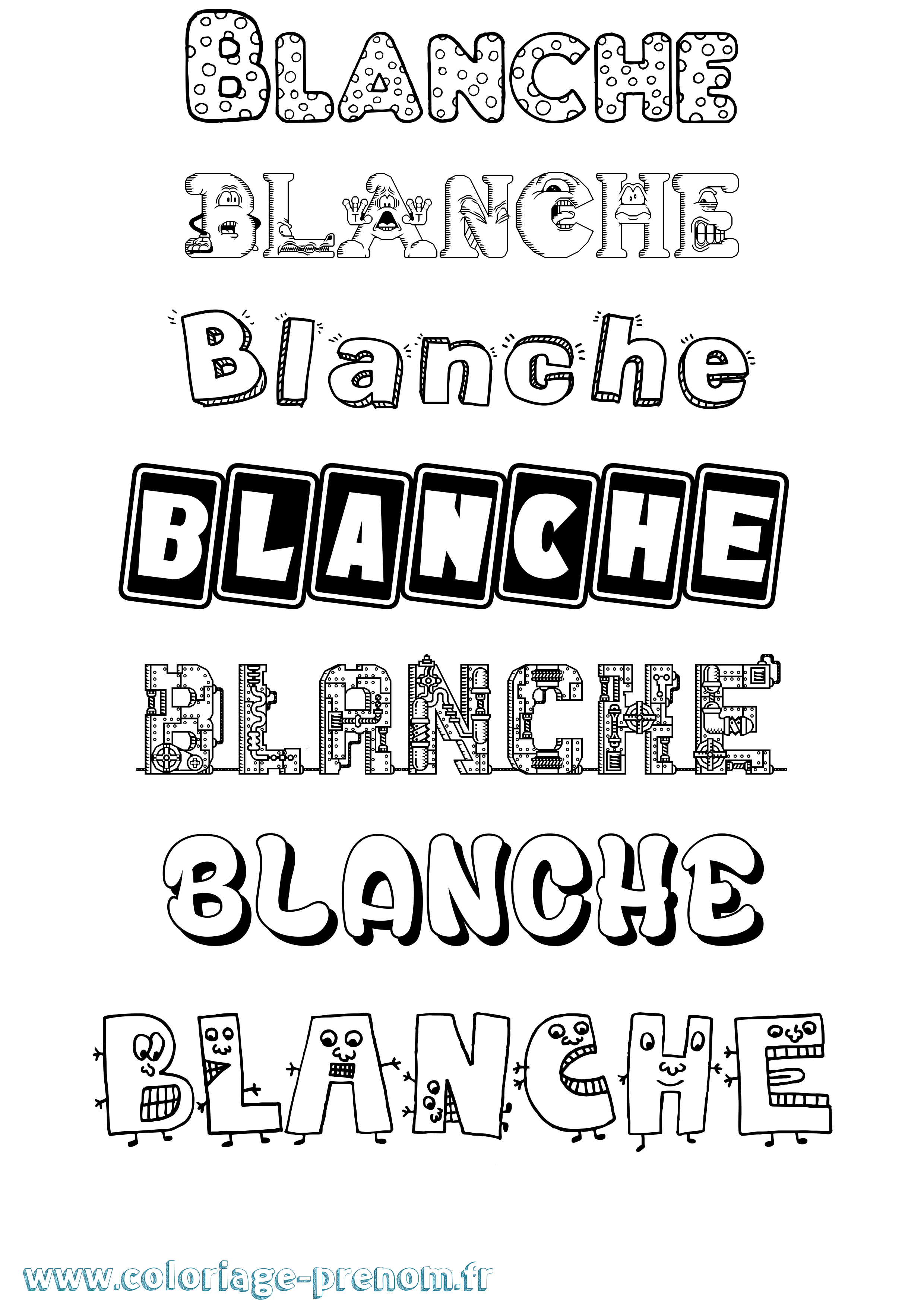 Coloriage prénom Blanche Fun