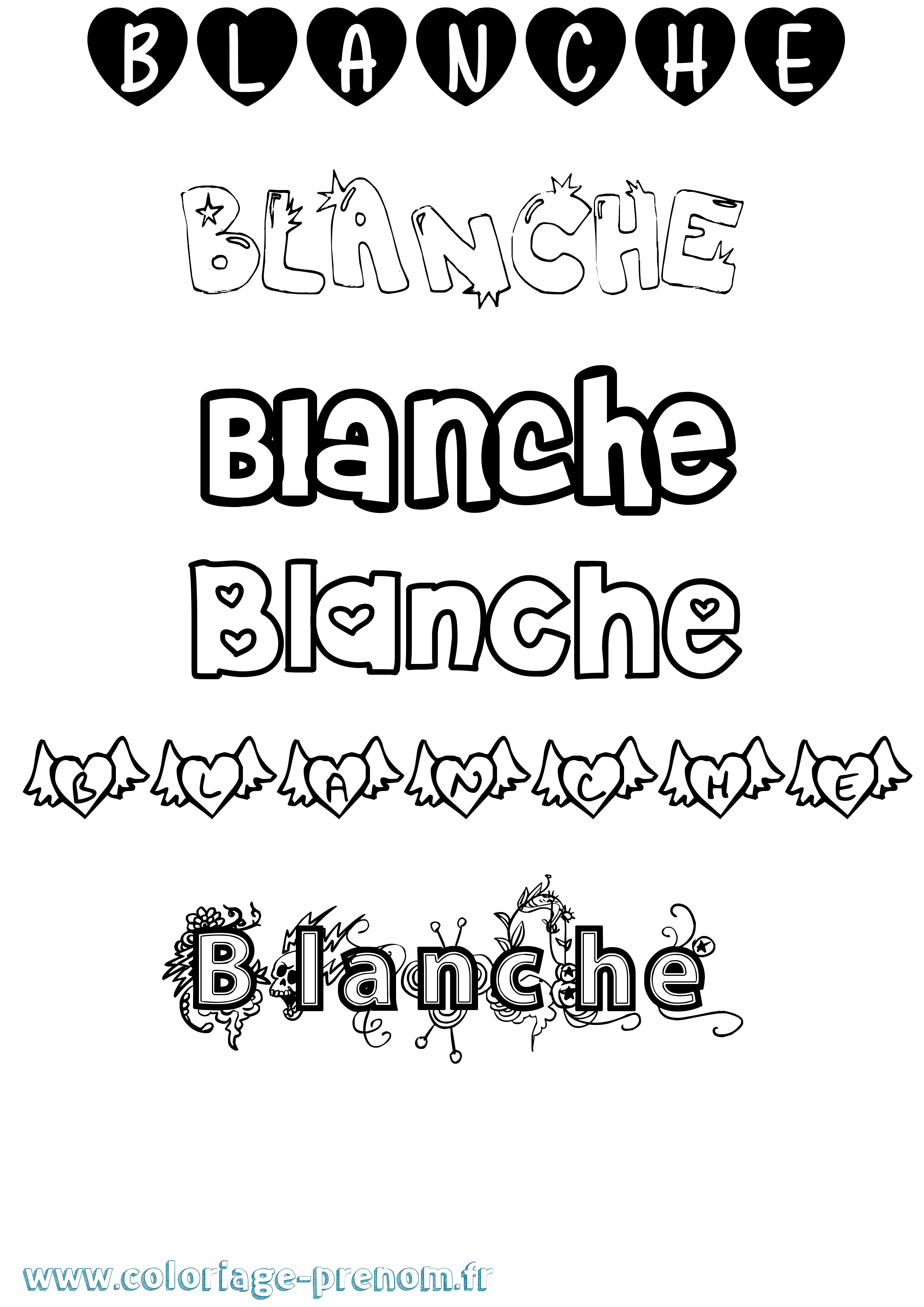 Coloriage prénom Blanche Girly
