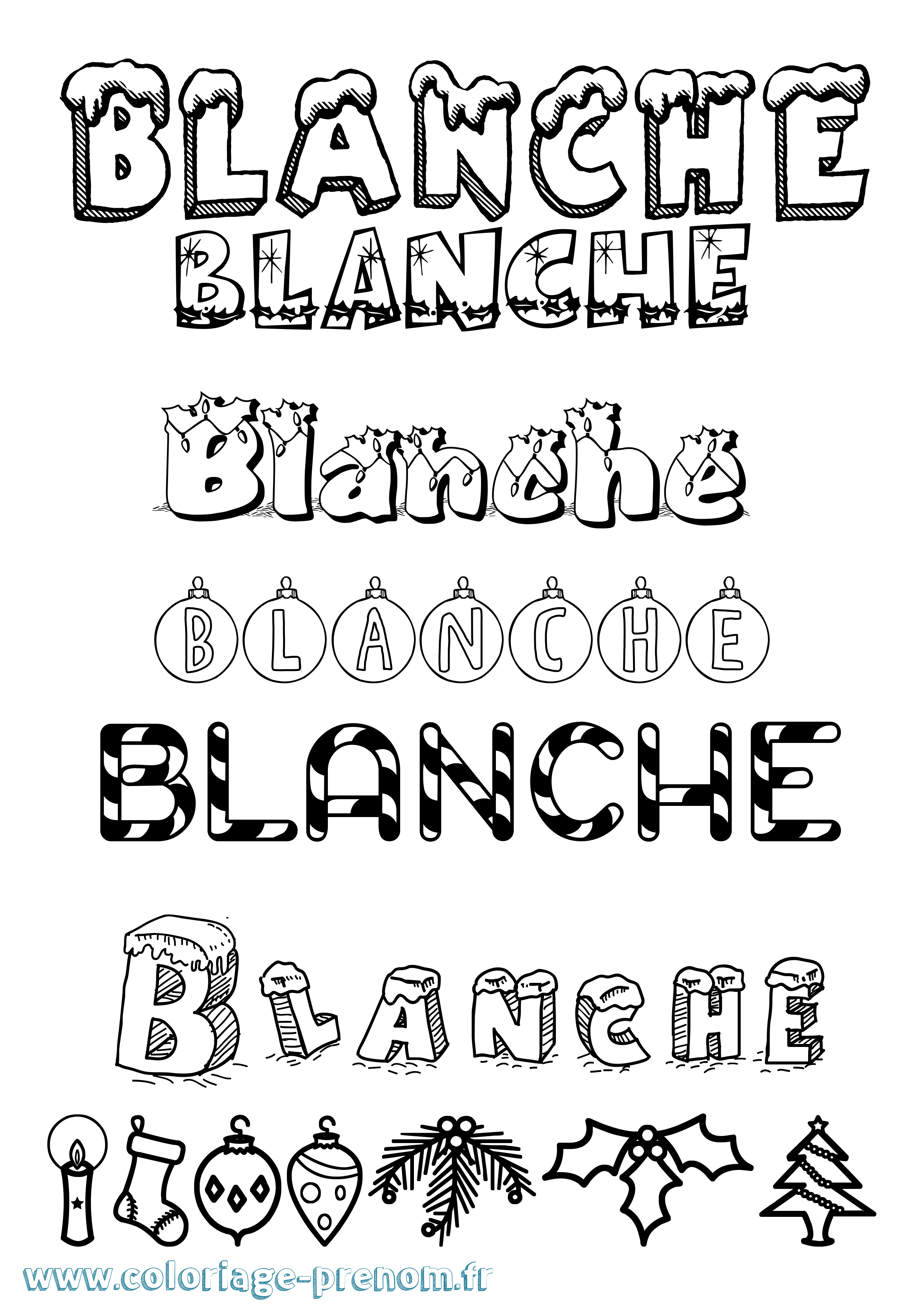 Coloriage prénom Blanche Noël