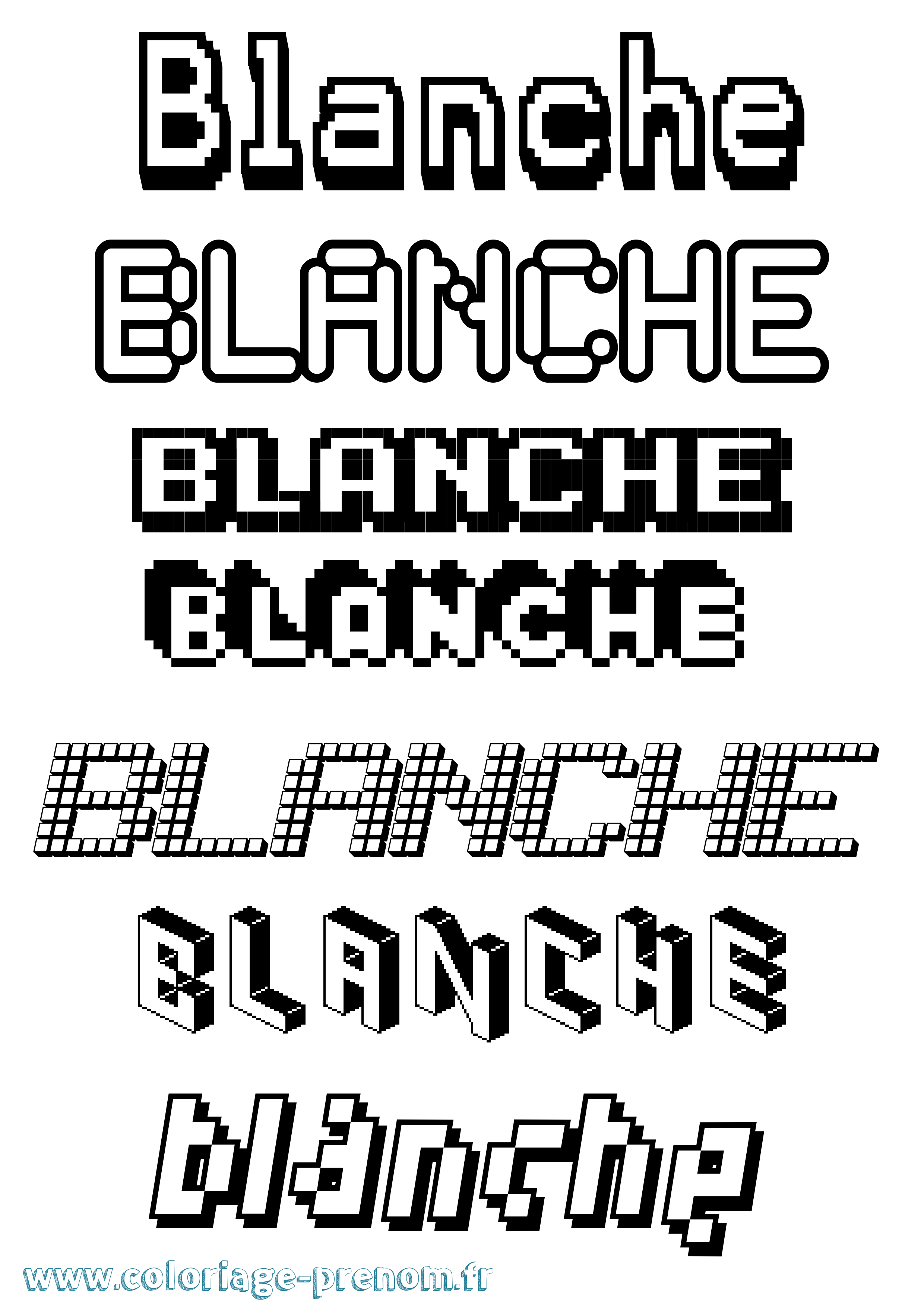 Coloriage prénom Blanche Pixel