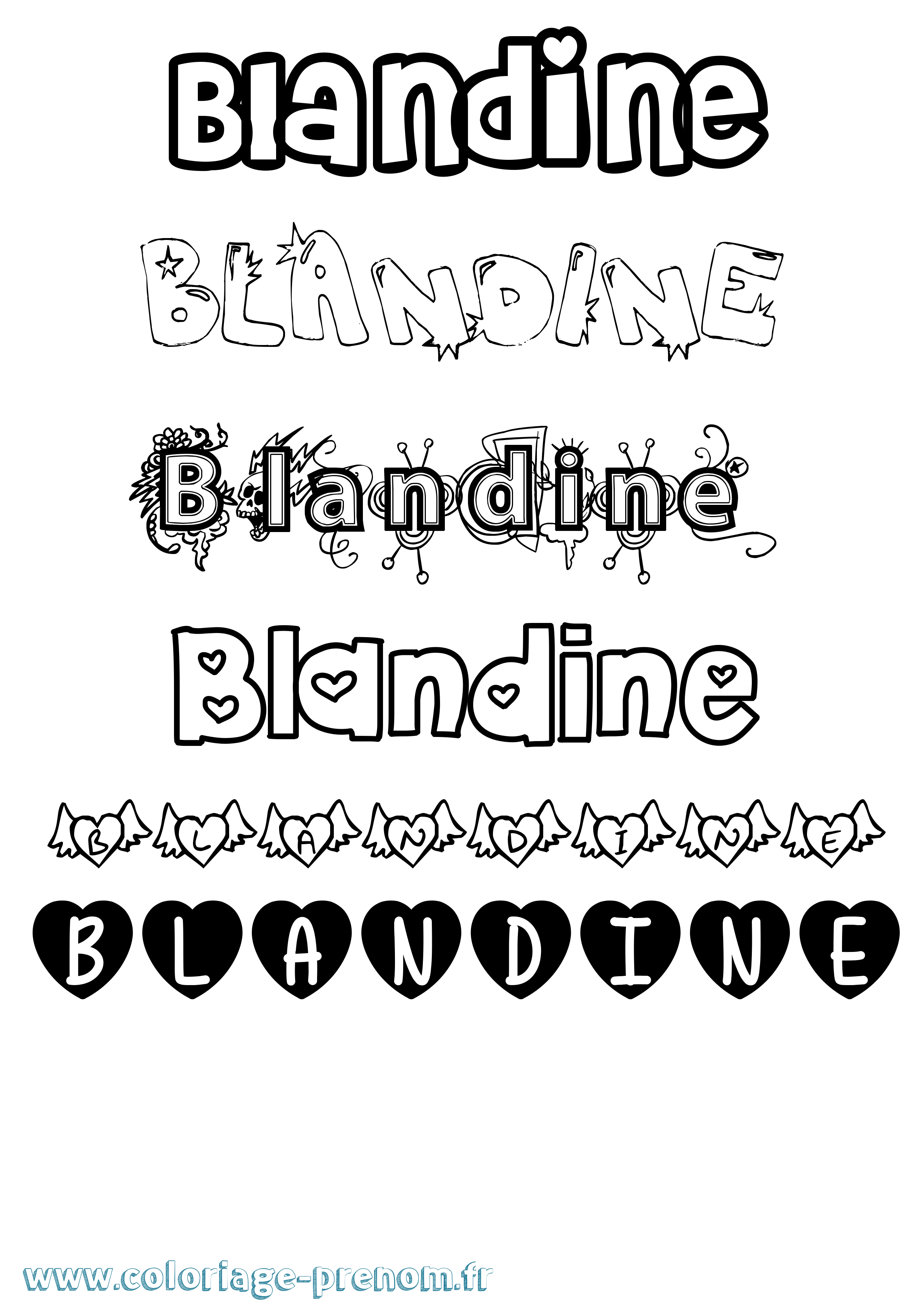 Coloriage prénom Blandine Girly