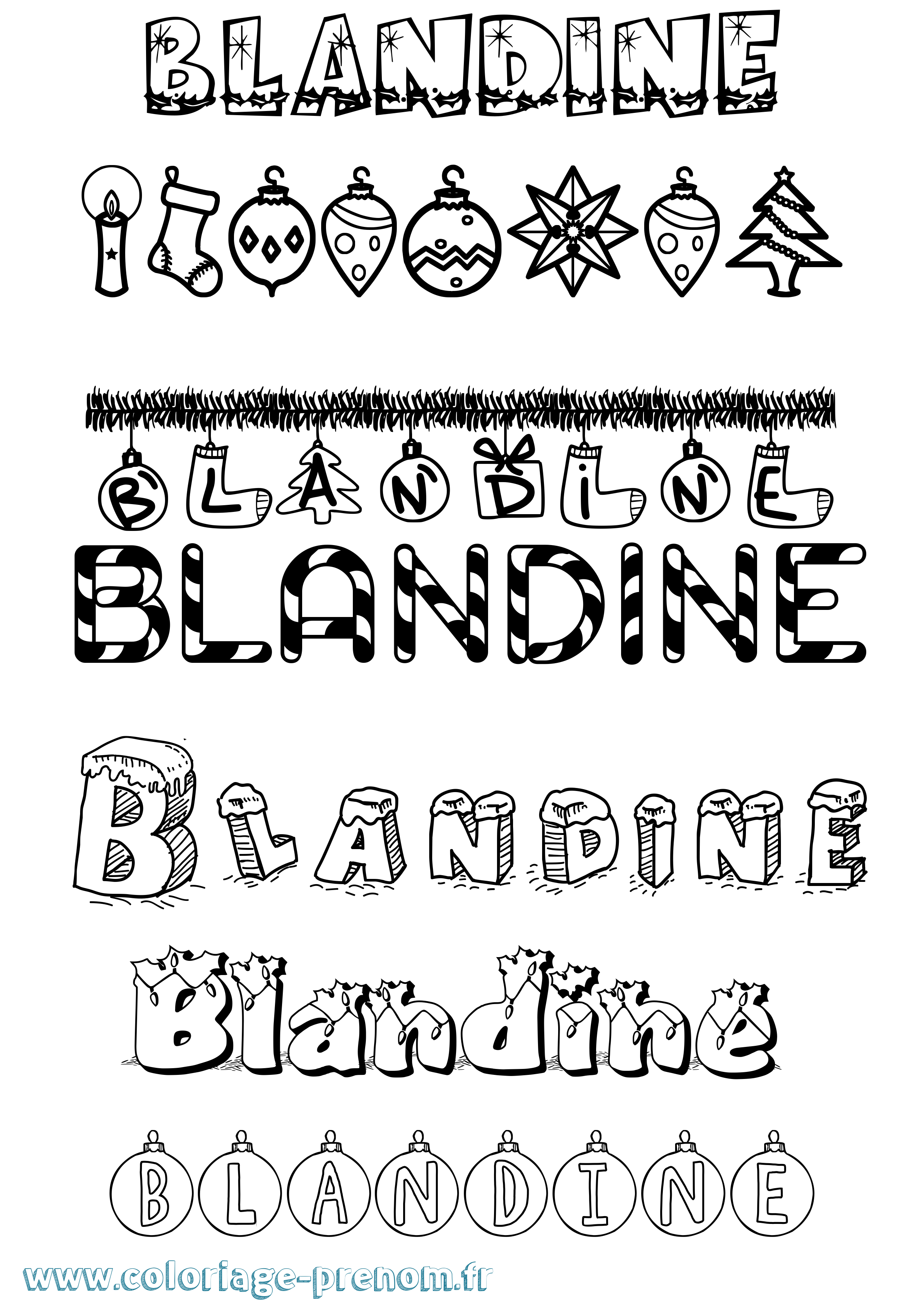 Coloriage prénom Blandine Noël