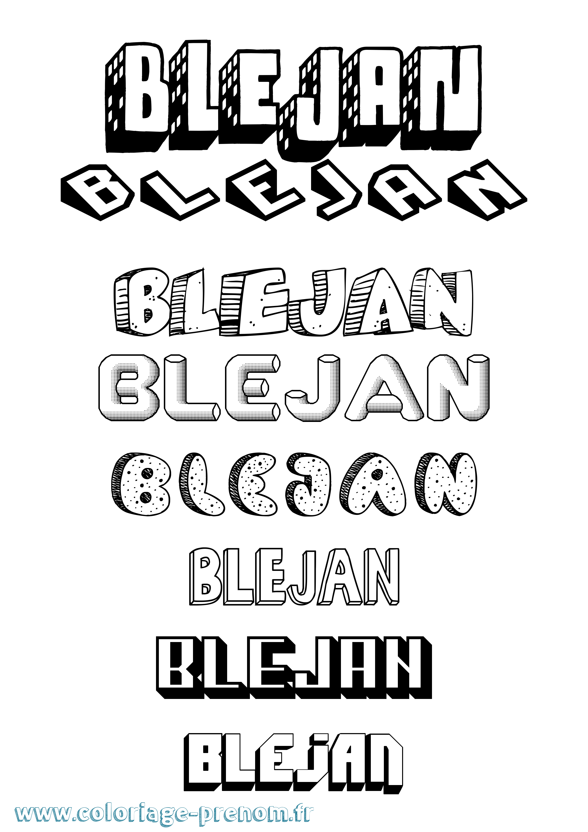 Coloriage Blejan Effet 3D Coloriage prénom Blejan Effet 3D