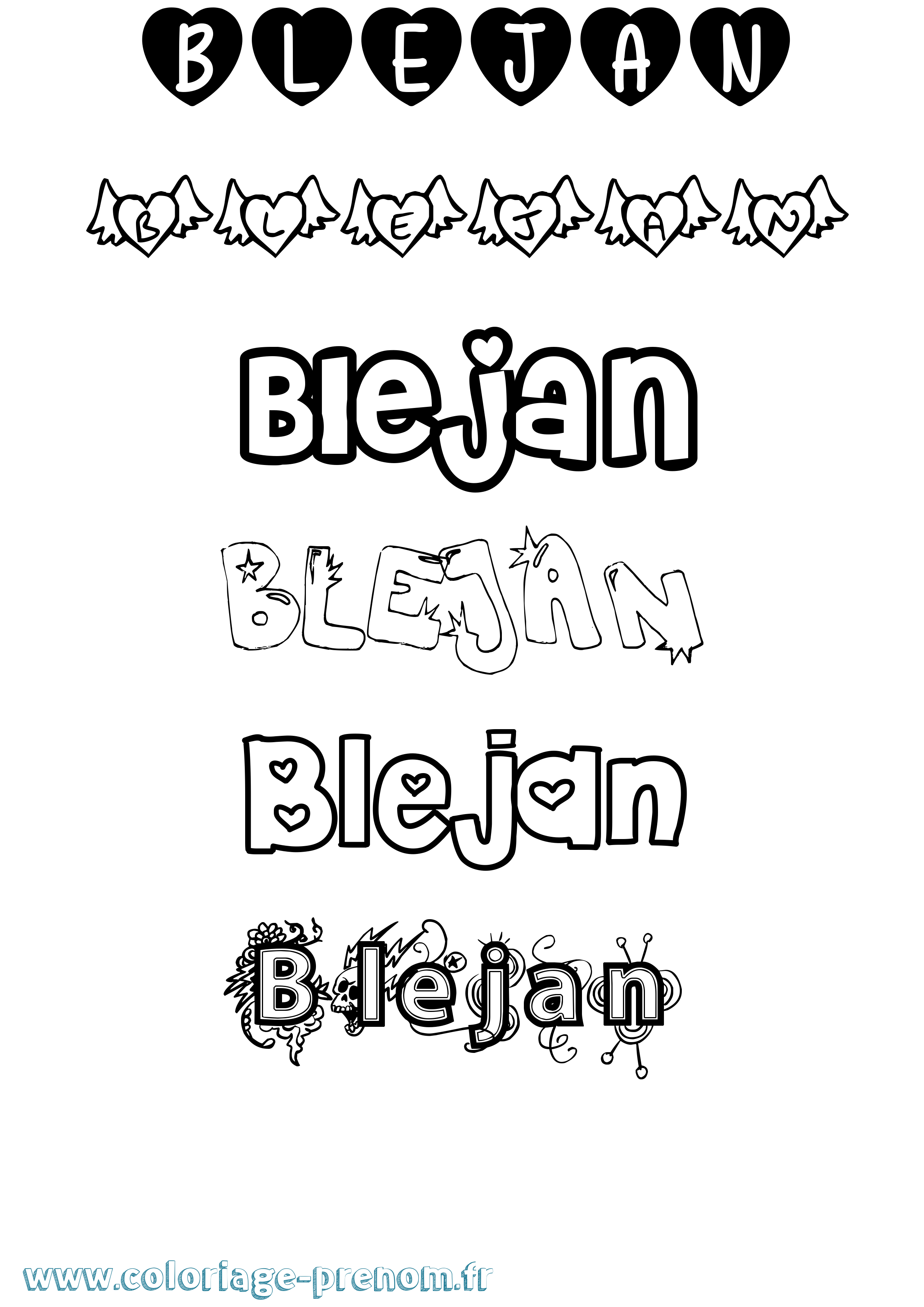 Coloriage Blejan Girly Coloriage prénom Blejan Girly