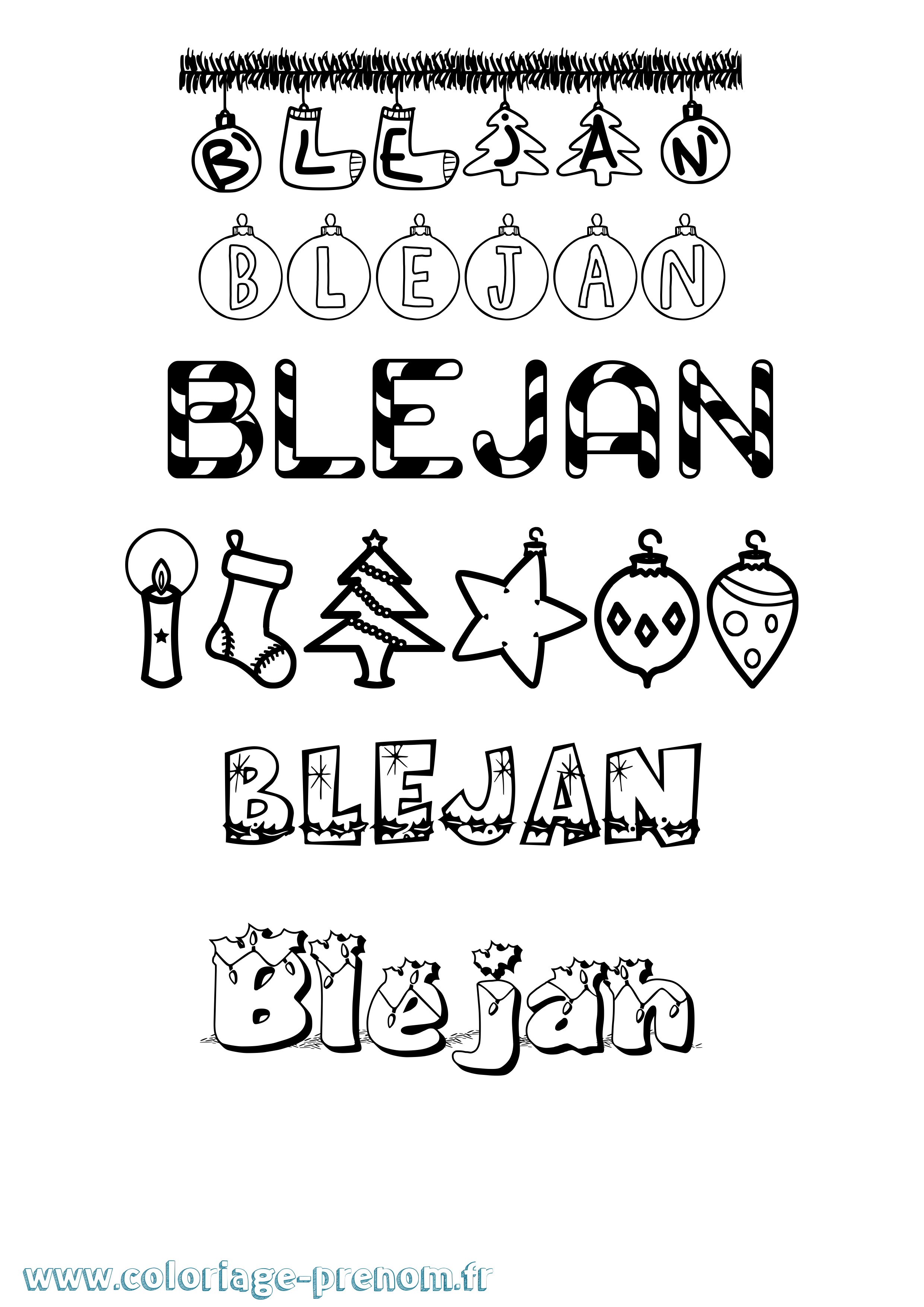 Coloriage Blejan Noël Coloriage prénom Blejan Noël