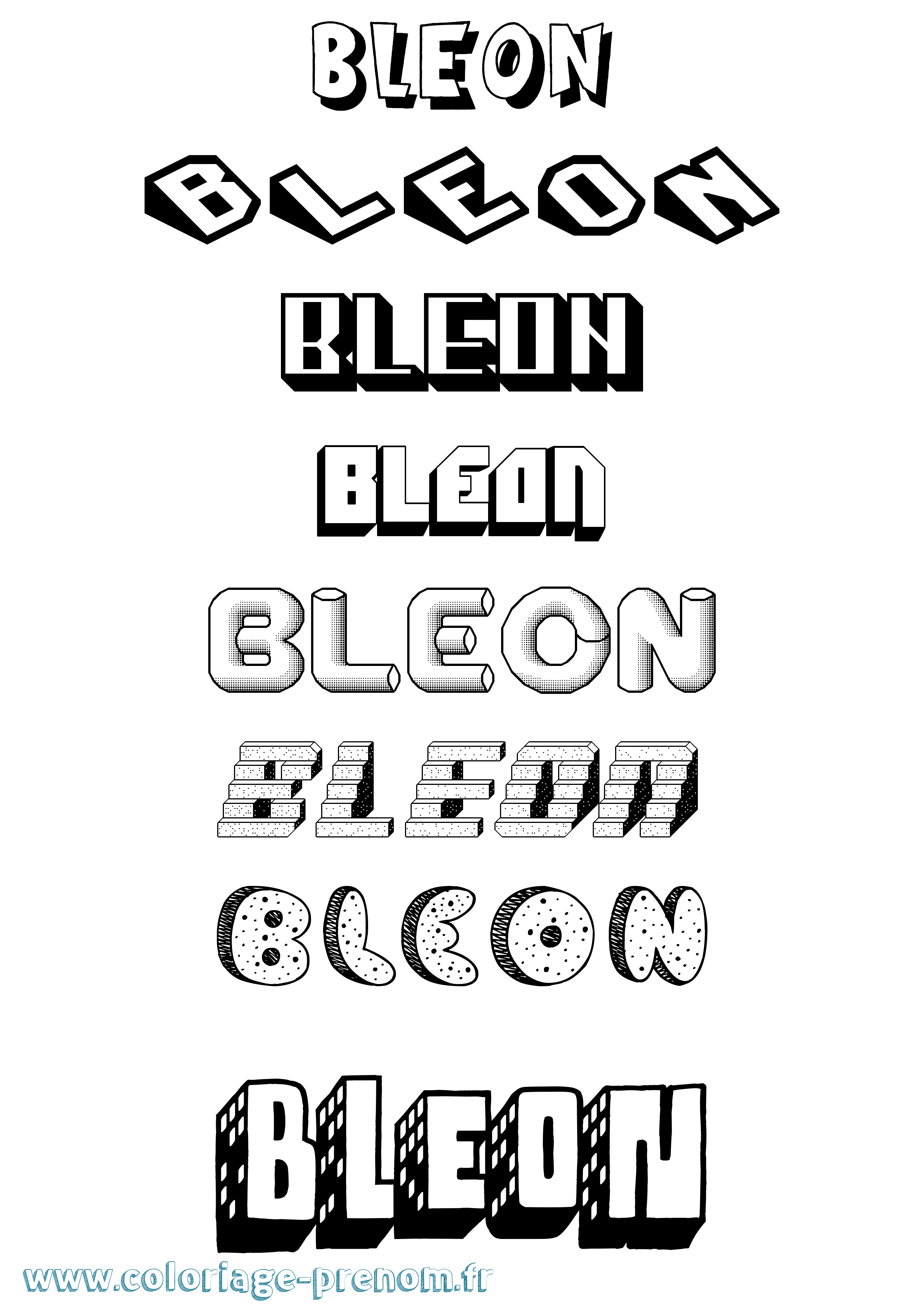 Coloriage Bleon Effet 3D Coloriage prénom Bleon Effet 3D