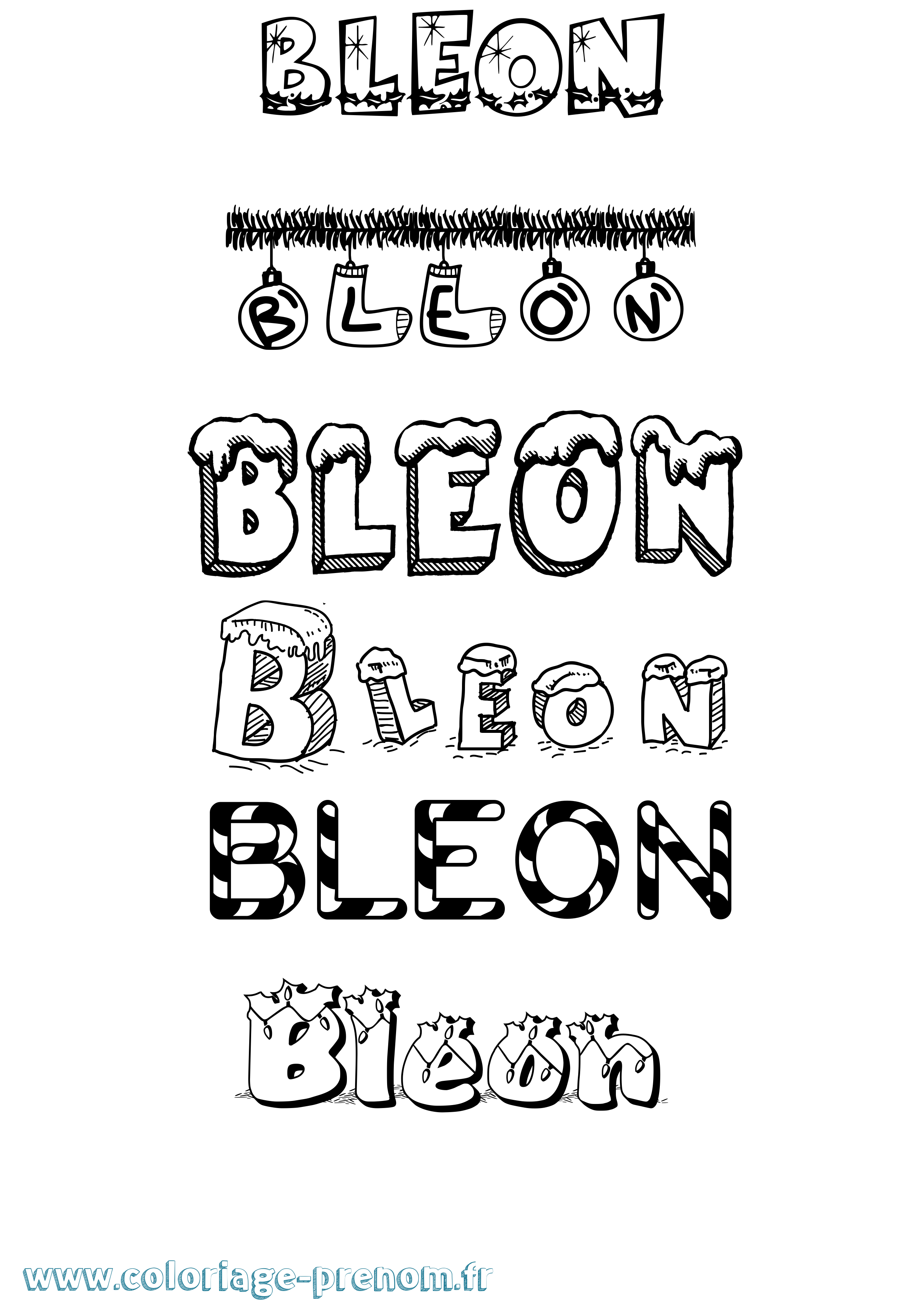 Coloriage Bleon Noël Coloriage prénom Bleon Noël