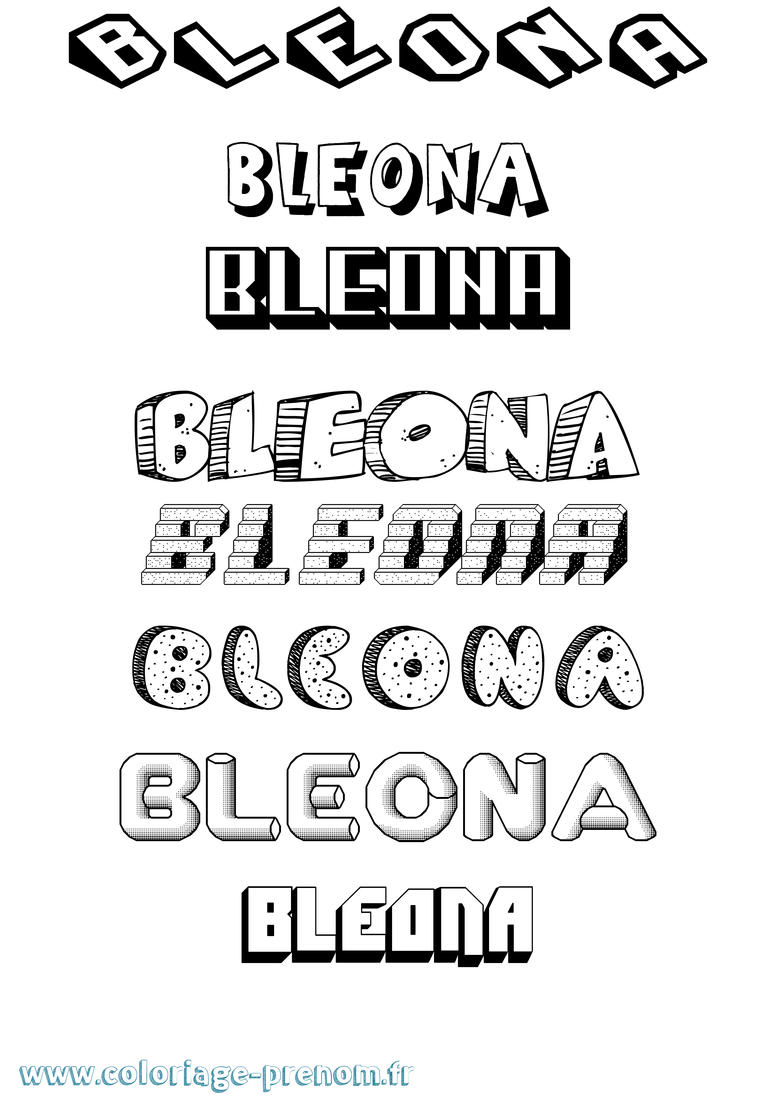Coloriage prénom Bleona Effet 3D
