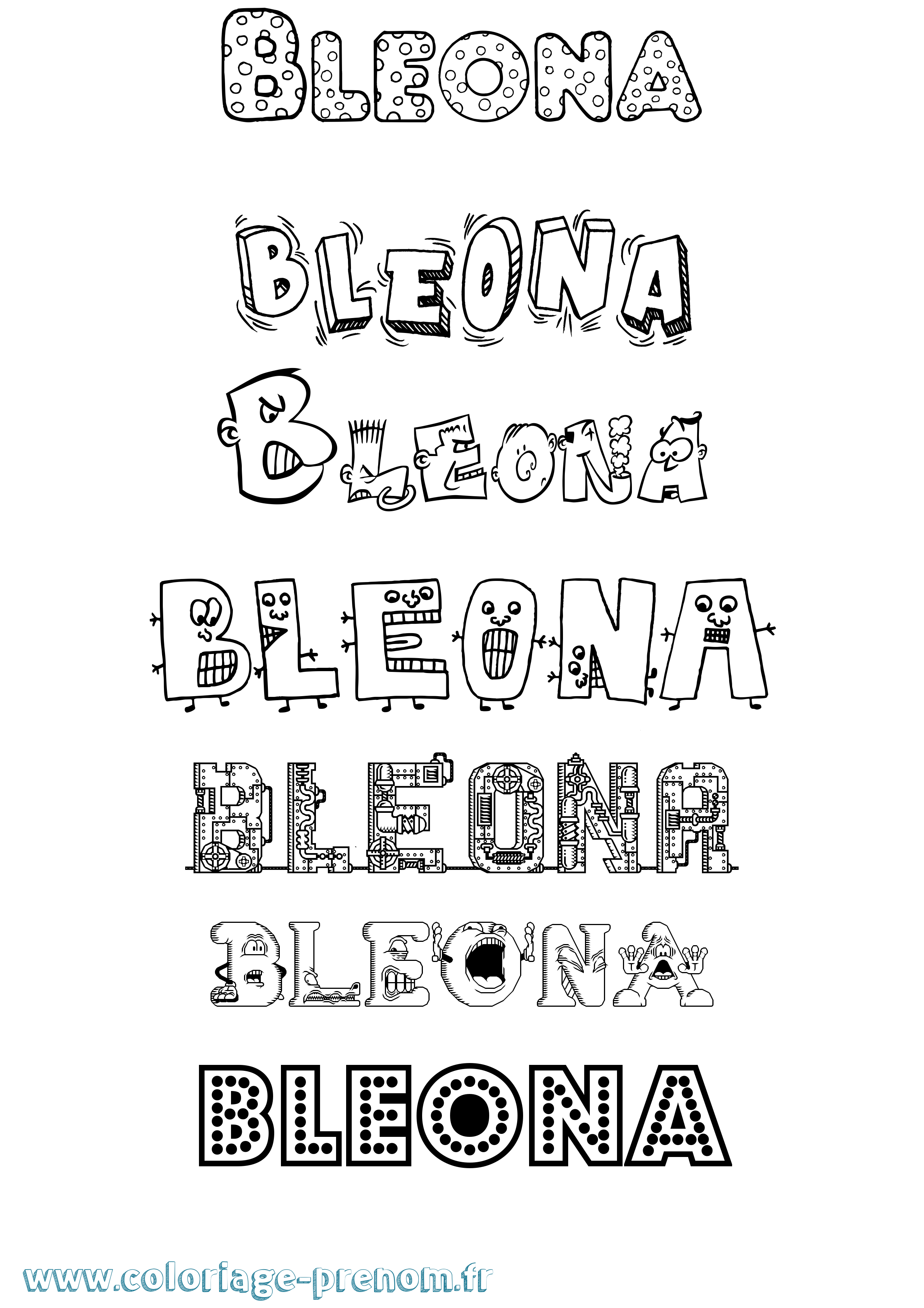 Coloriage prénom Bleona Fun