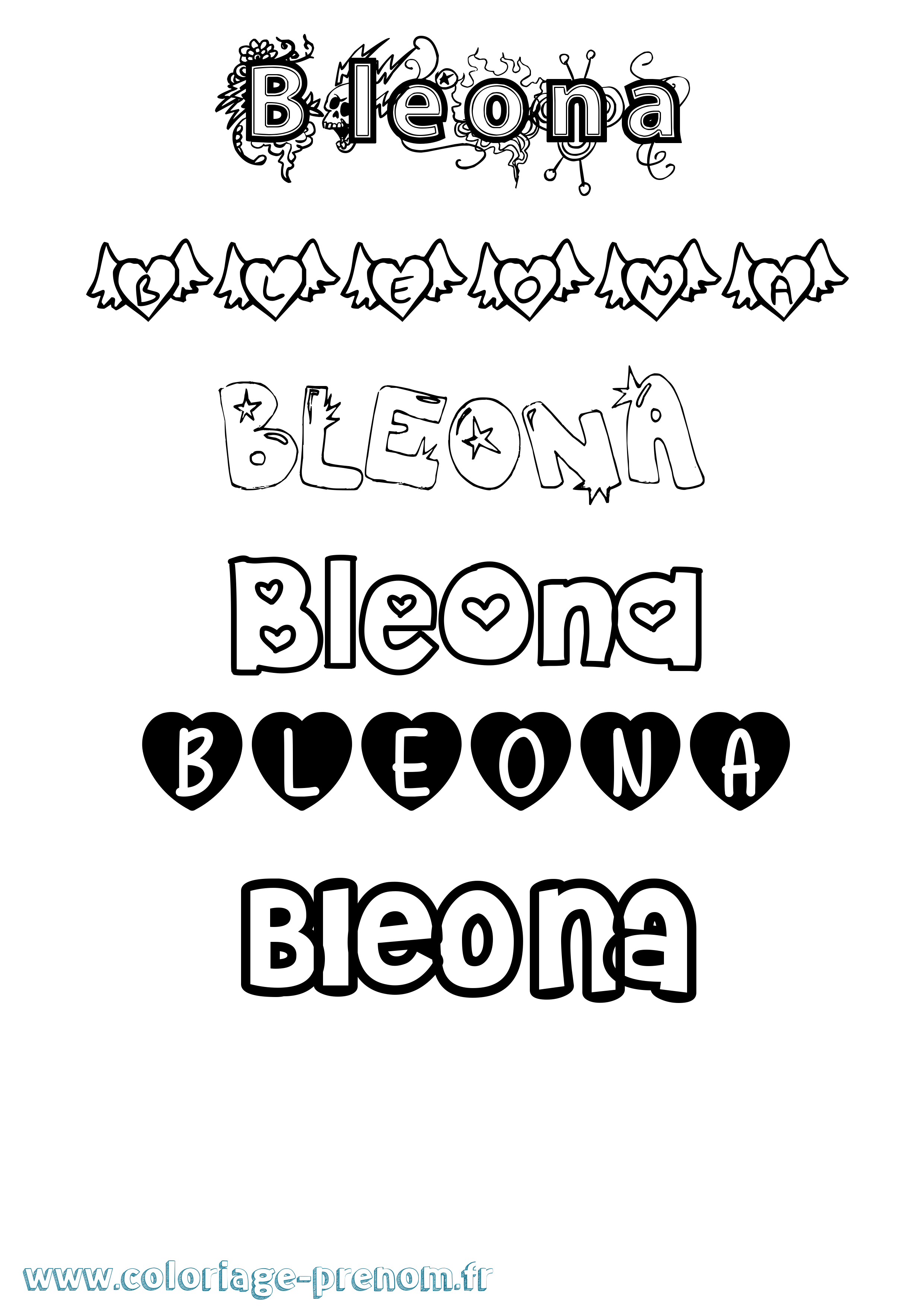 Coloriage prénom Bleona Girly